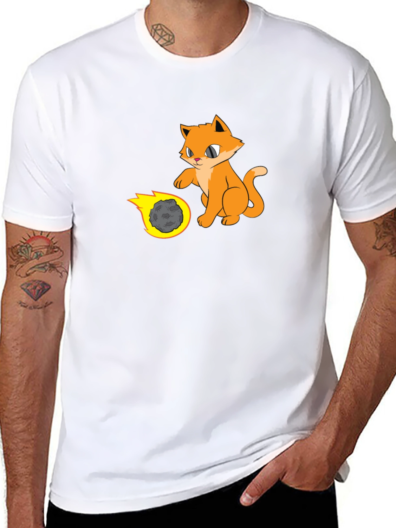 Black Cool Cat Playing with Meteor T-Shirt view 8