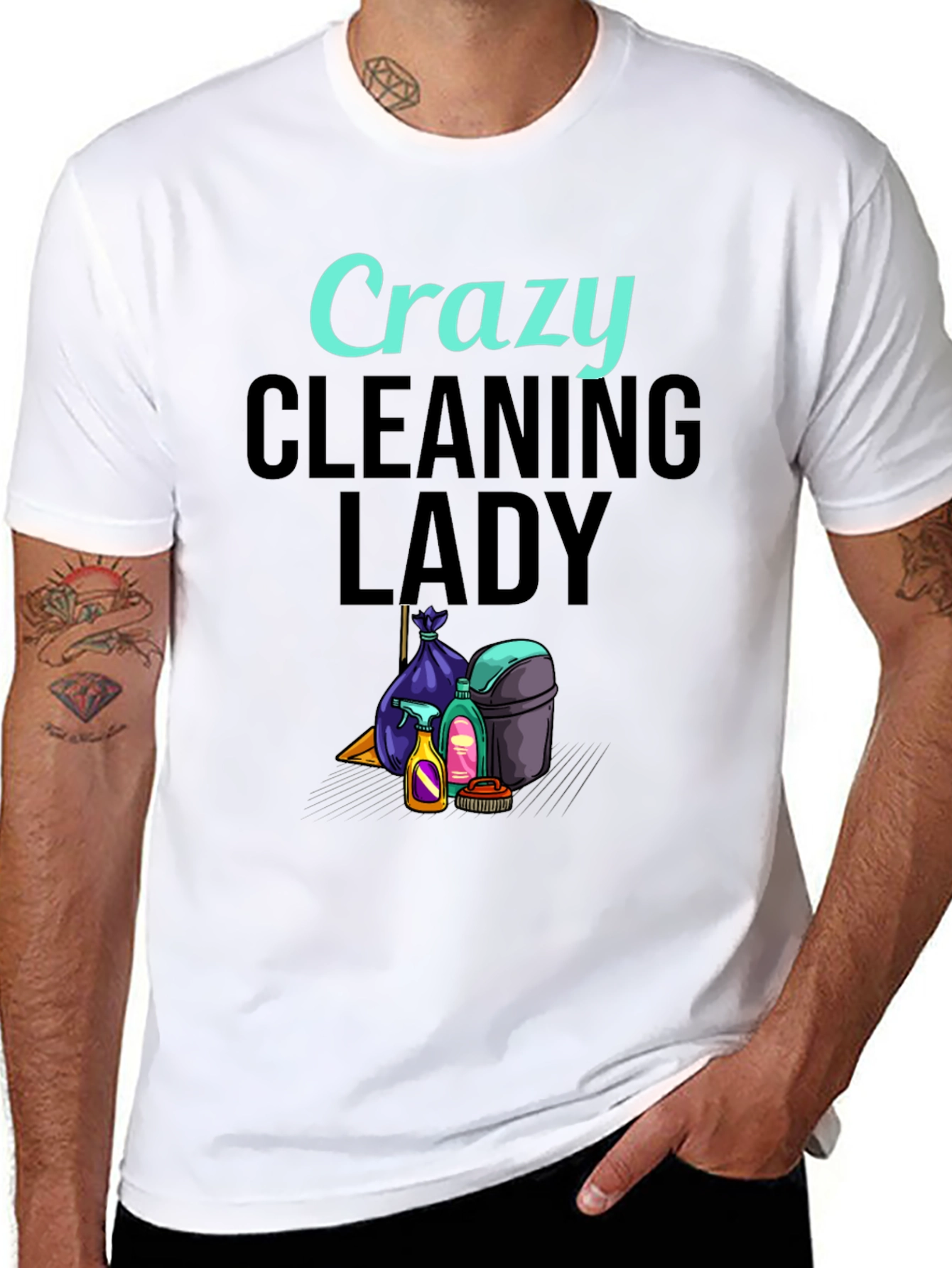 Black Crazy Cleaning Lady Graphic T-Shirt view 8