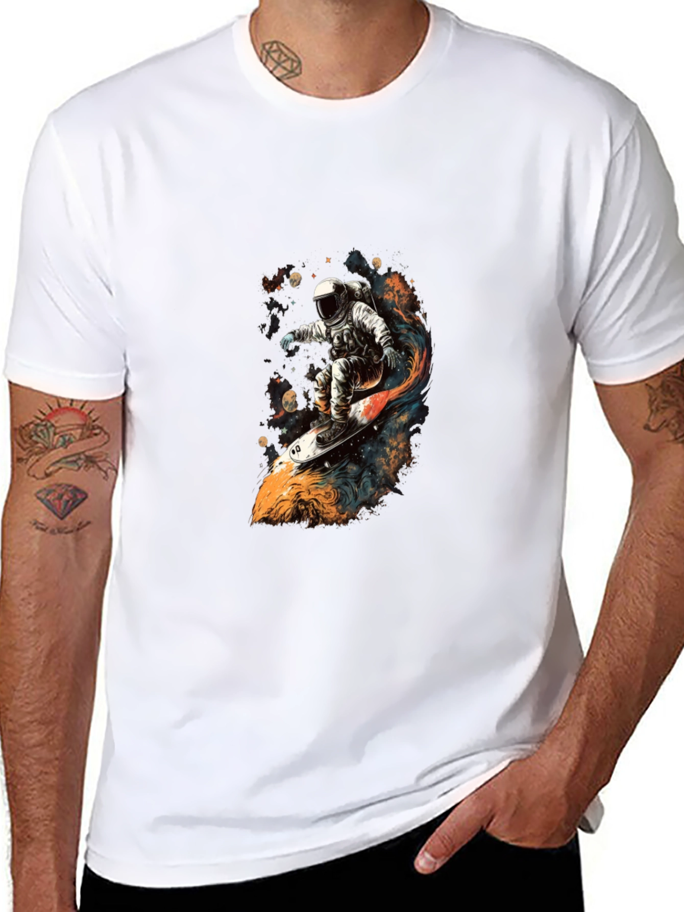Black Astronaut Space Surfer Graphic T-Shirt view 8