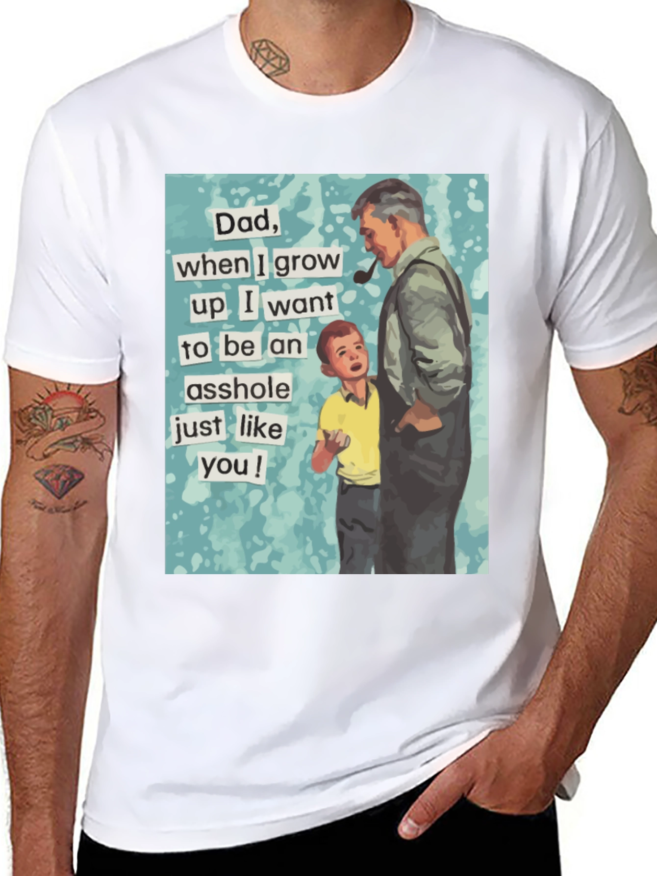 Black Humorous "Dad, Asshole" Graphic Tee - Black Cotton Blend view 8