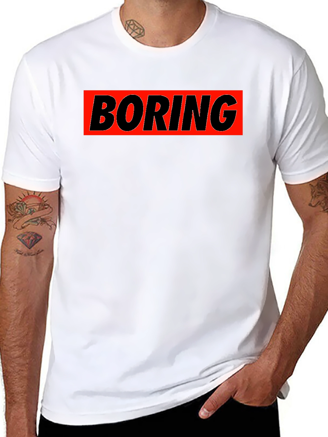 Black Boring Graphic T-Shirt - Classic Crew Neck view 8