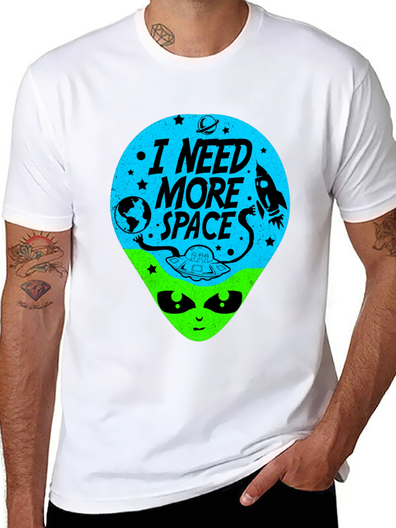 Black I Need More Space Alien Graphic Tee view 8