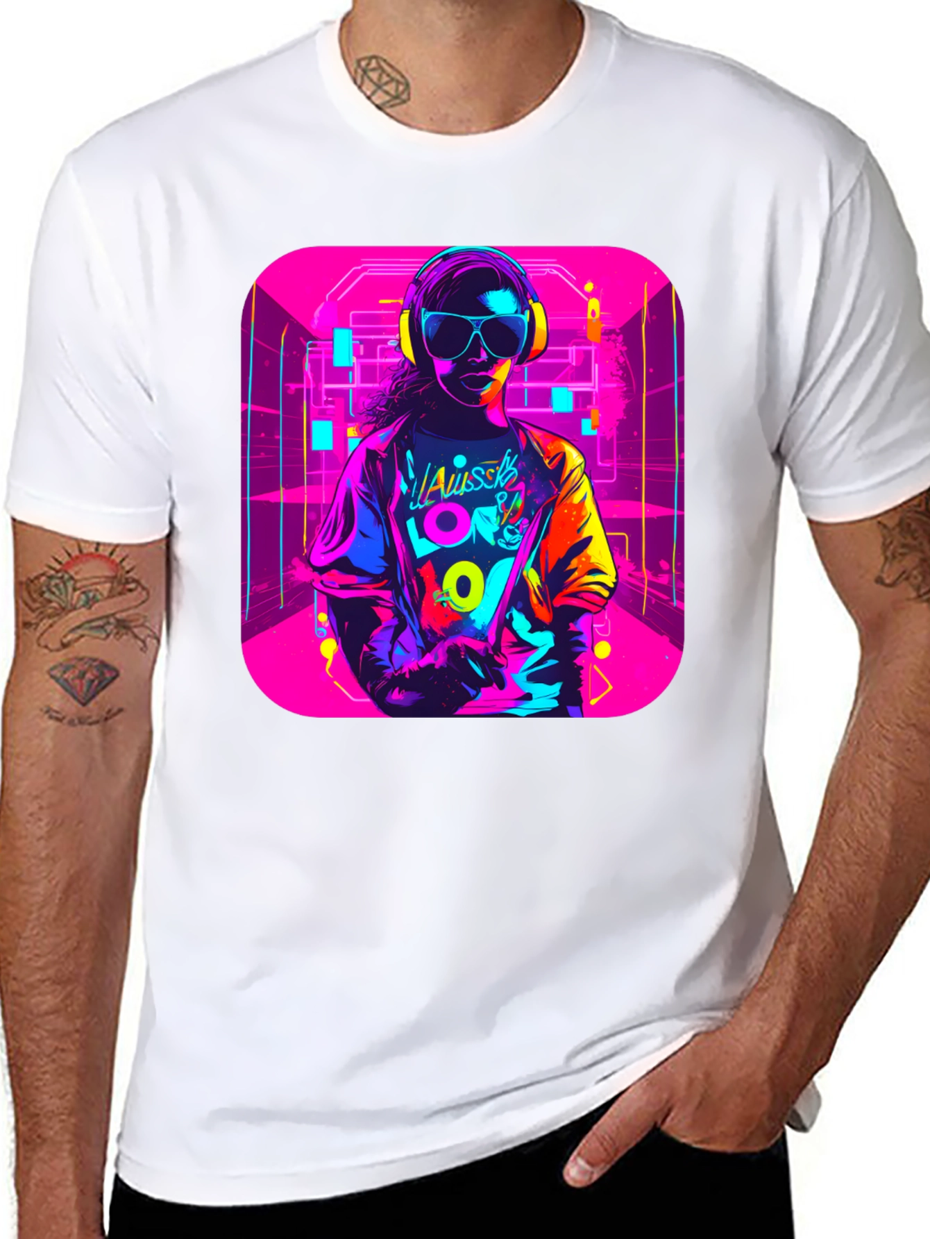 Black Neon 80s Retro T-Shirt - Unisex Black Tee view 8