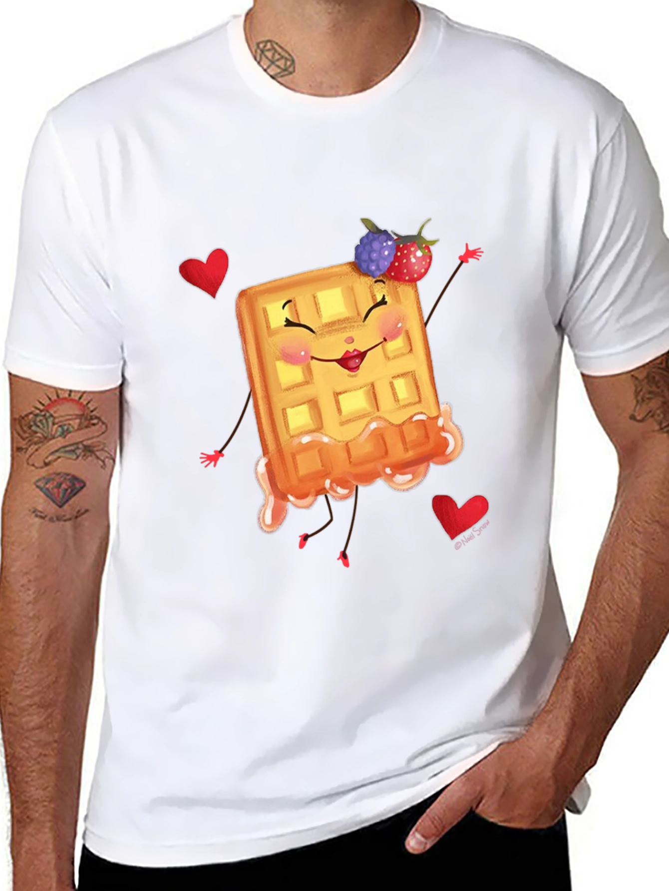 Black Cute Waffle T-Shirt - Sweet & Funny Design view 8