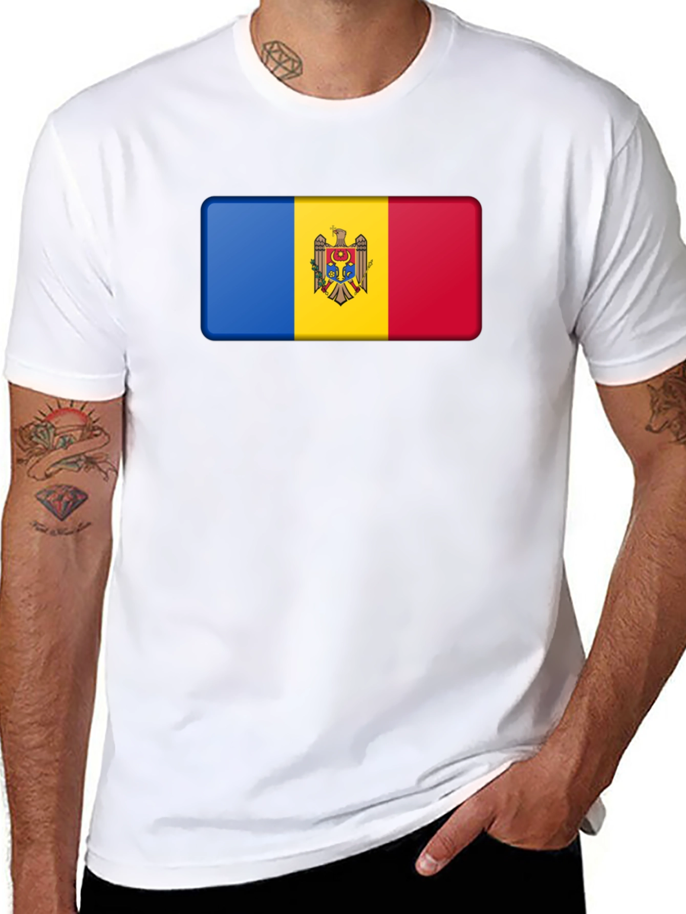 Black Moldova Flag T-Shirt - Black Cotton Tee view 8