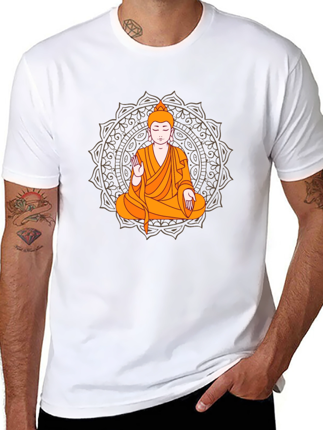 Black Buddha Mandala Graphic Tee - Meditate in Style view 8