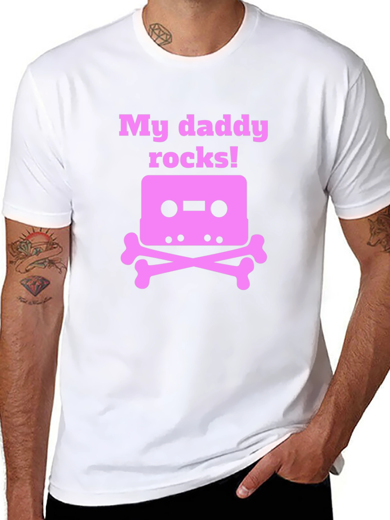 Black My Daddy Rocks! Cassette Skull T-Shirt view 8