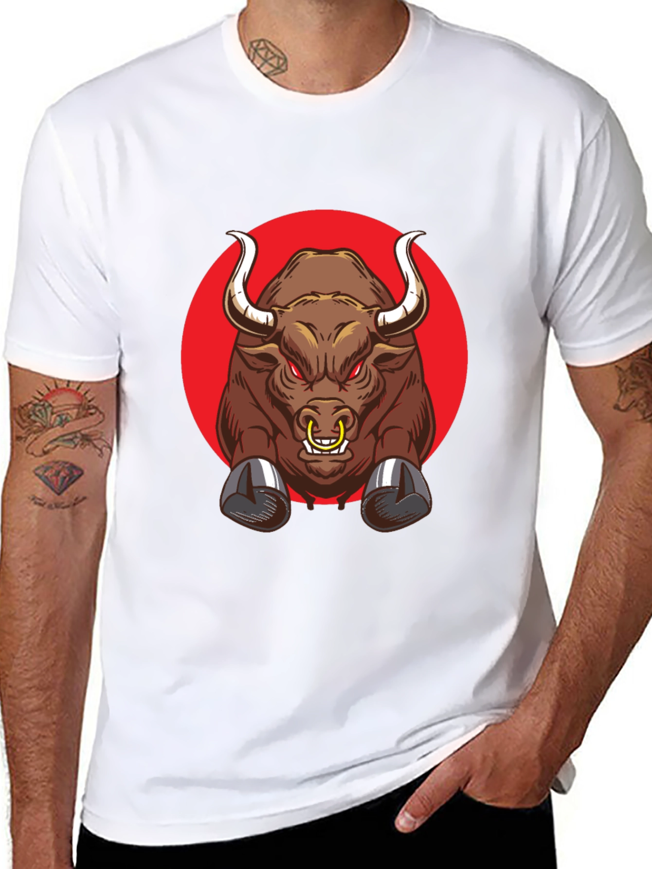 Black Angry Bull Graphic Black T-Shirt view 8