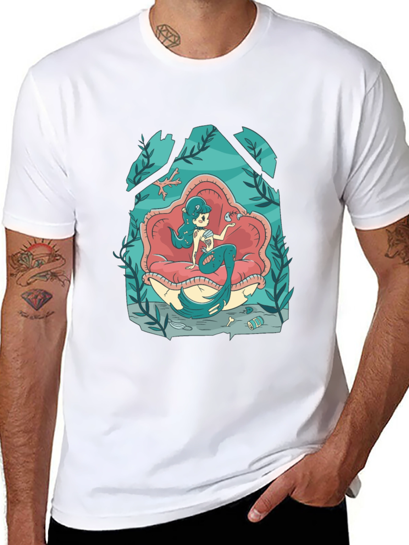 Black Mermaid T-Shirt - Undersea Cartoon Graphic Tee view 8