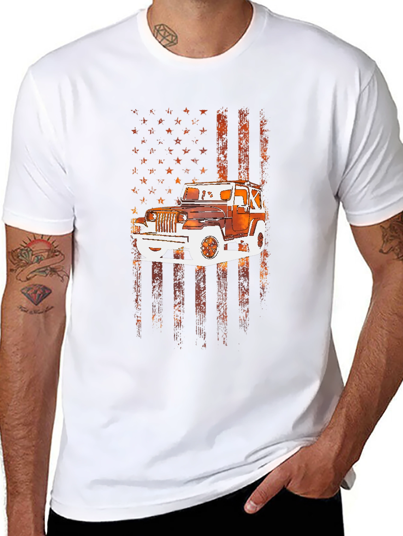 Black American Flag Jeep T-Shirt view 8