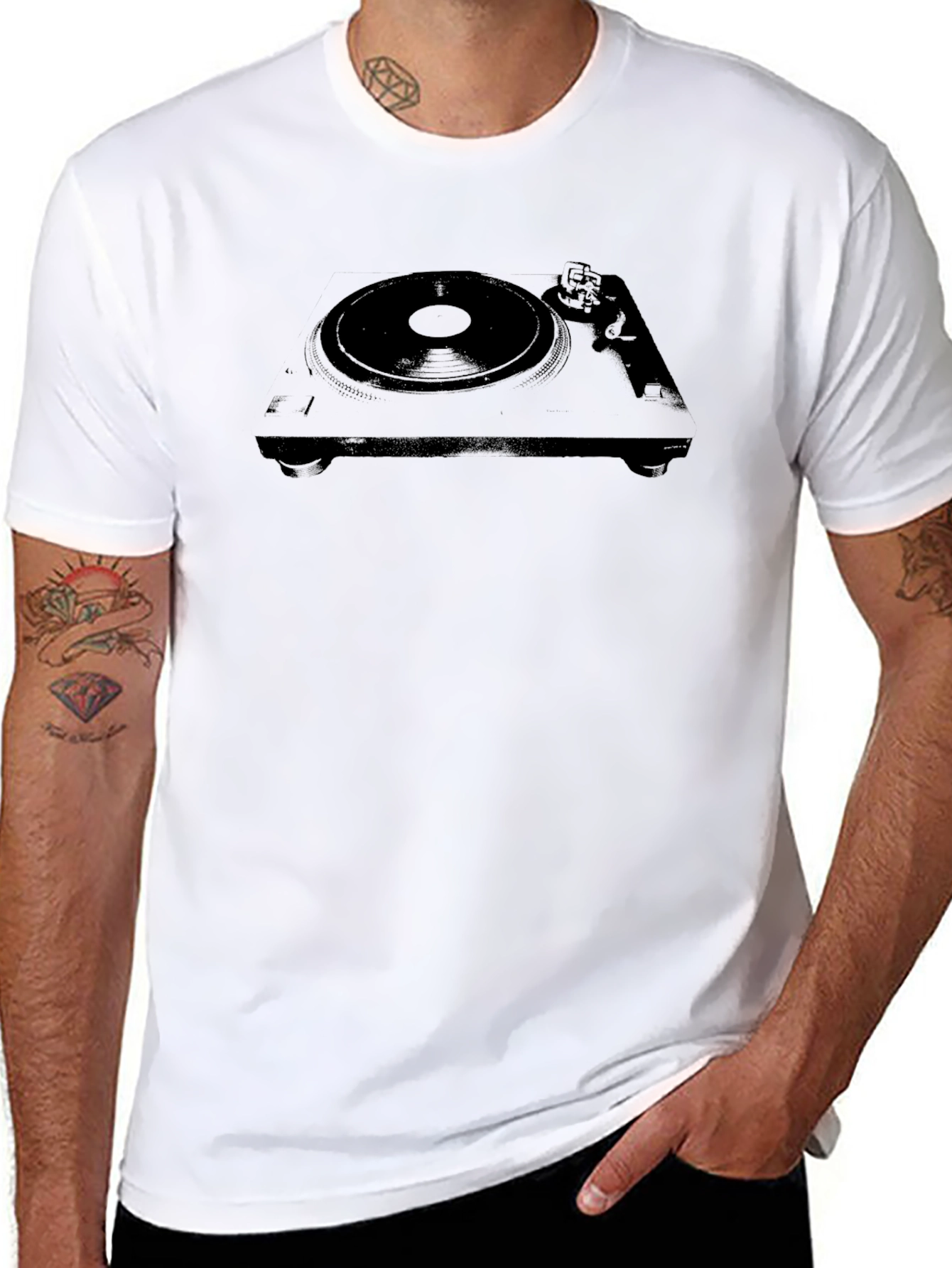 Black Black Turntable T-Shirt - Vintage DJ Style view 8