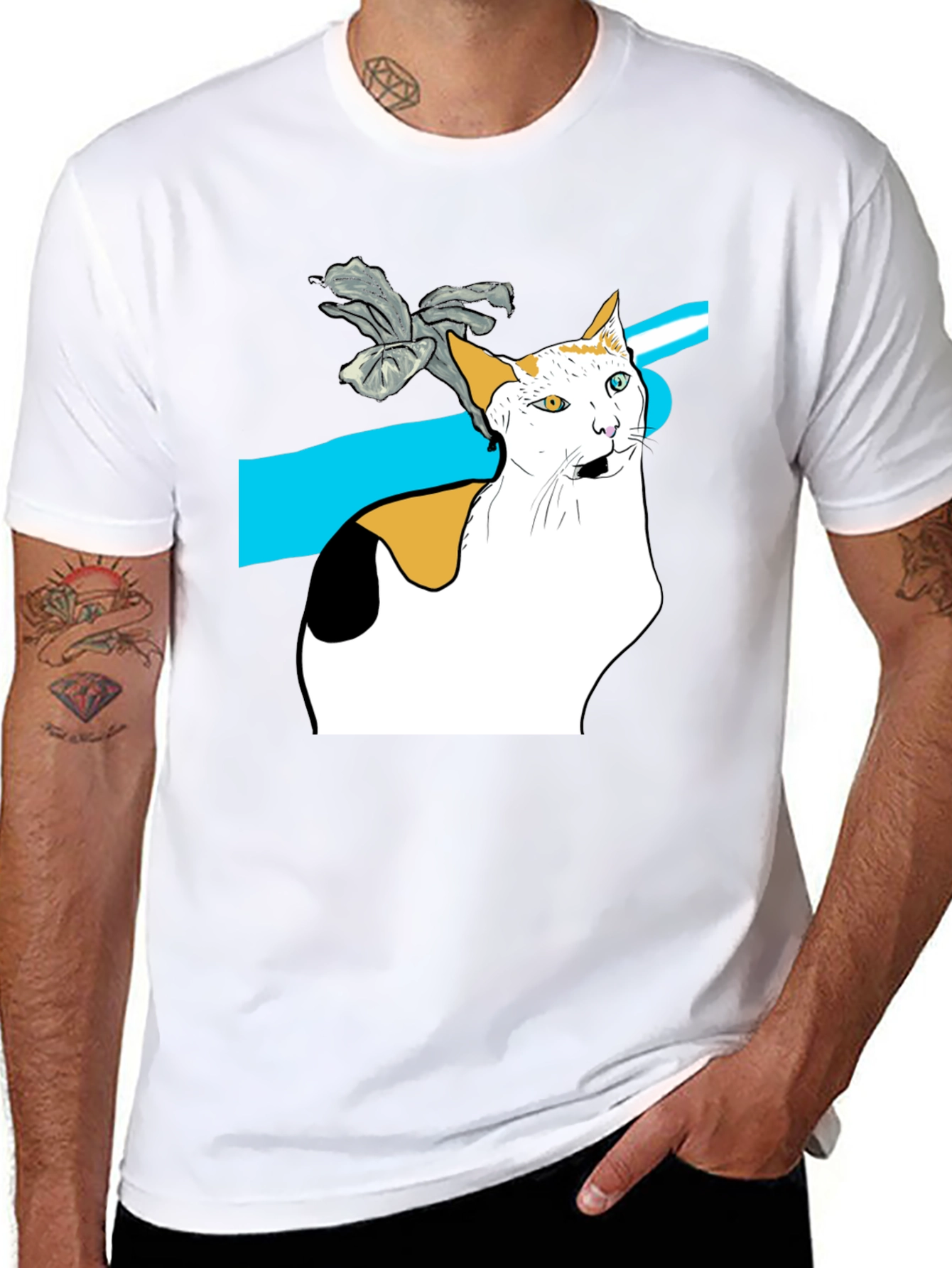 Black Cat Graphic Tee - Unique Heterochromia Cat Design view 8