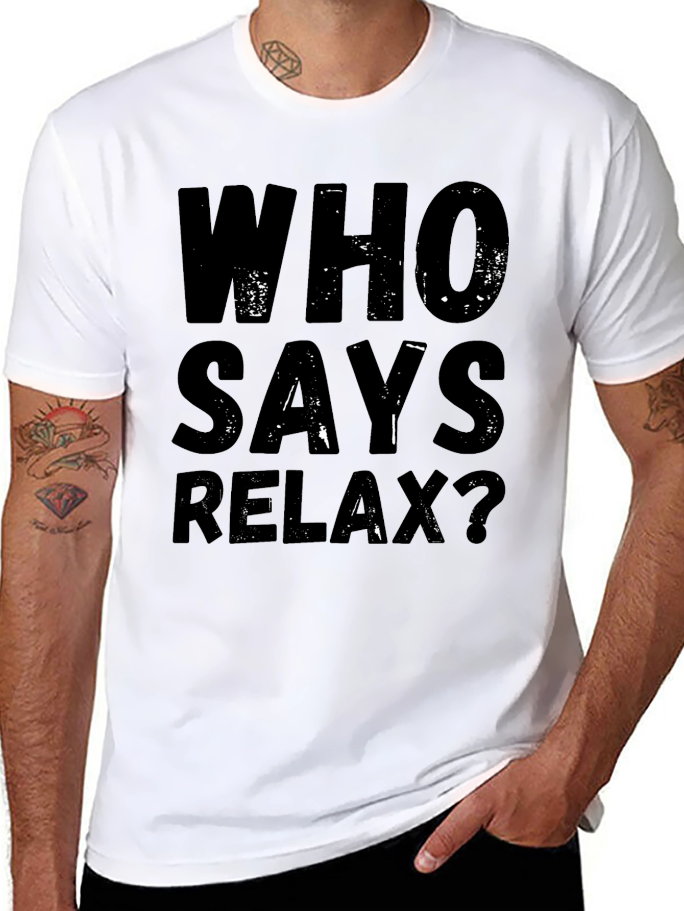 Black Who Says Relax? Graphic Tee - Black Casual T-Shirt view 8