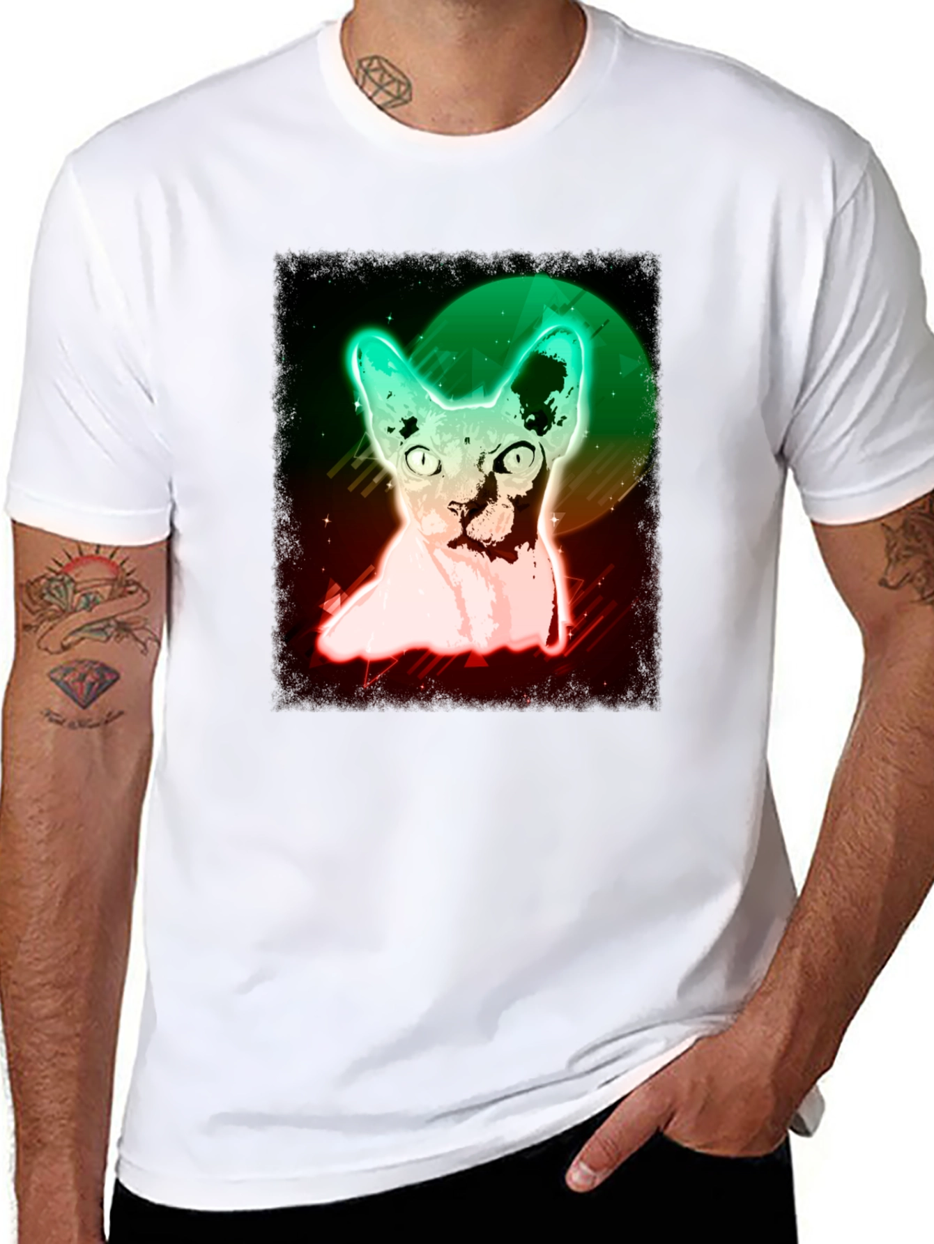 Black Neon Sphynx Cat T-Shirt - Unique Graphic Tee view 8