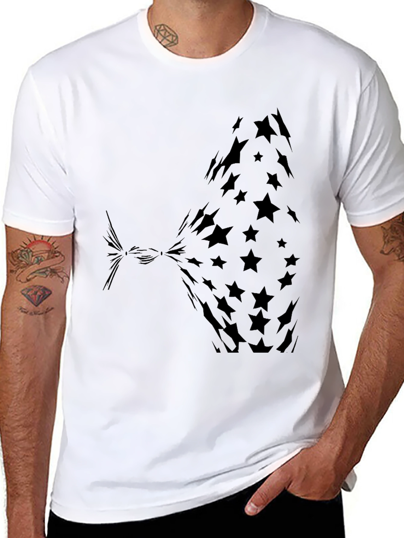 Black Black Star Pattern T-Shirt view 8