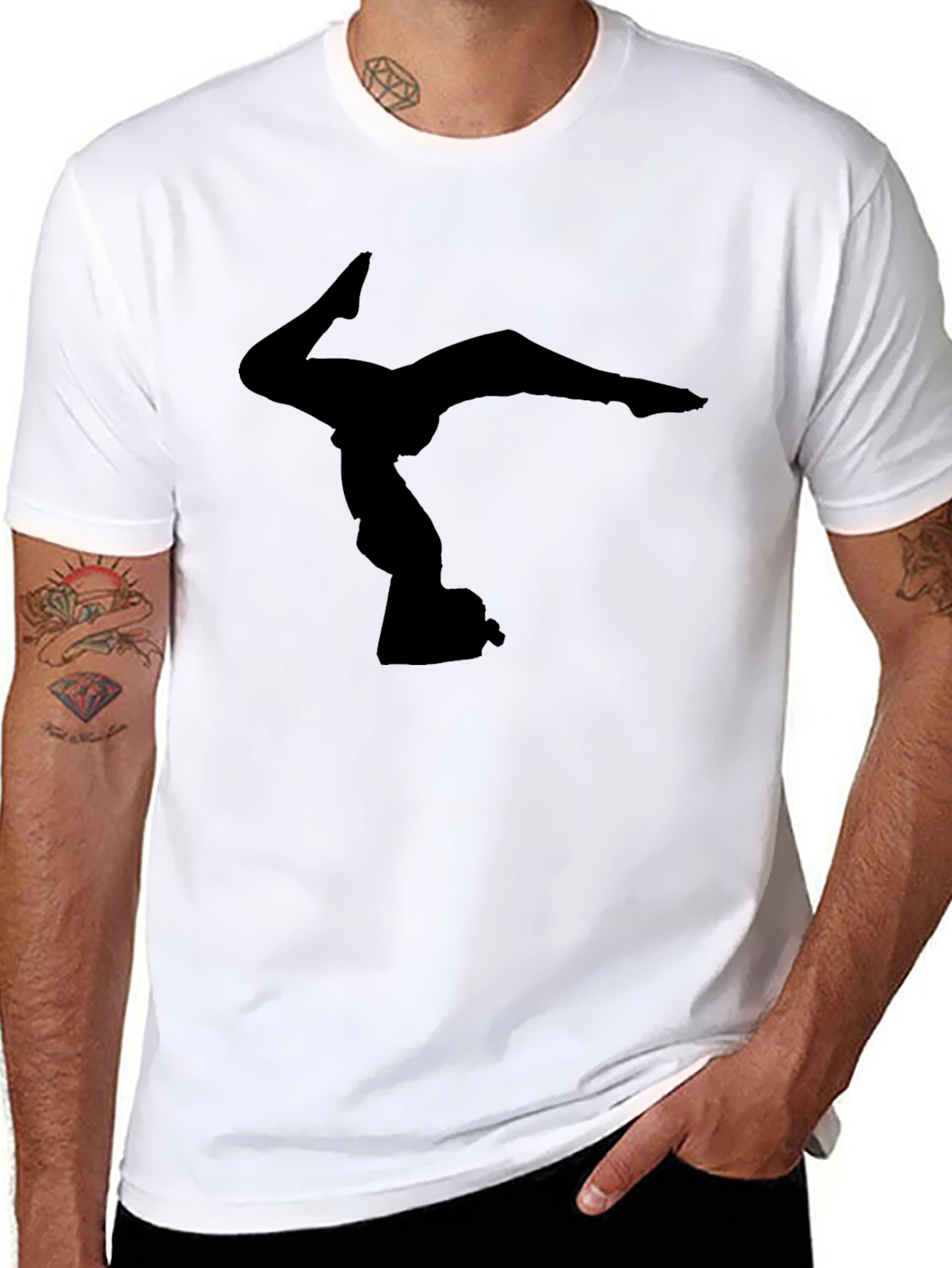 Black Gymnast Silhouette Graphic Tee - Black Cotton T-Shirt view 8