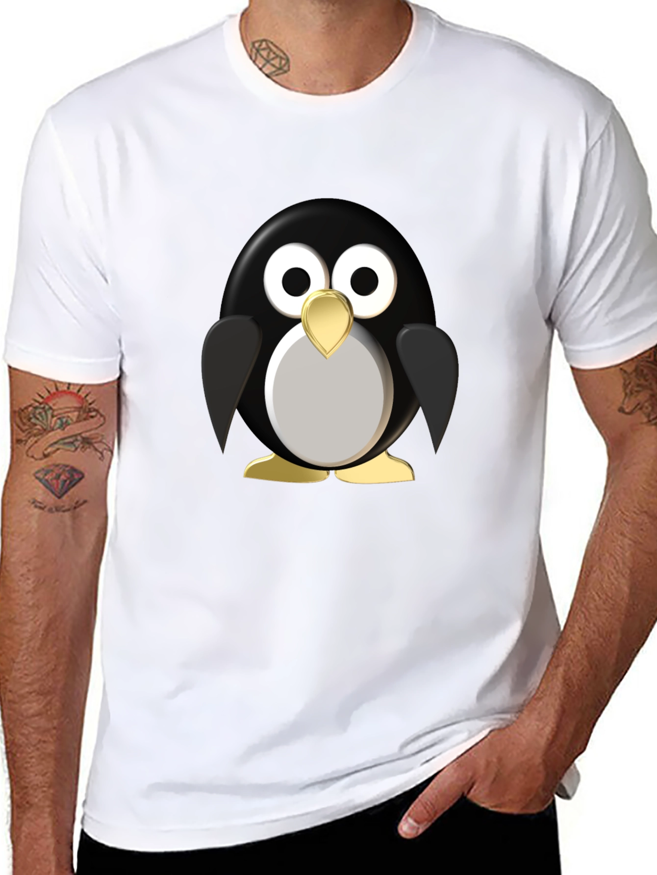 Black Cartoon Penguin Graphic Black T-Shirt view 8