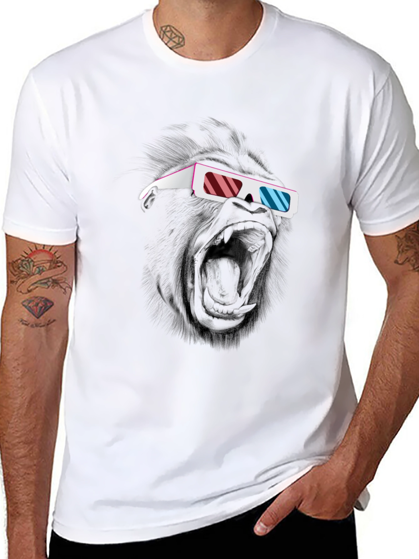 Black Cool Gorilla 3D Glasses Graphic T-Shirt view 8