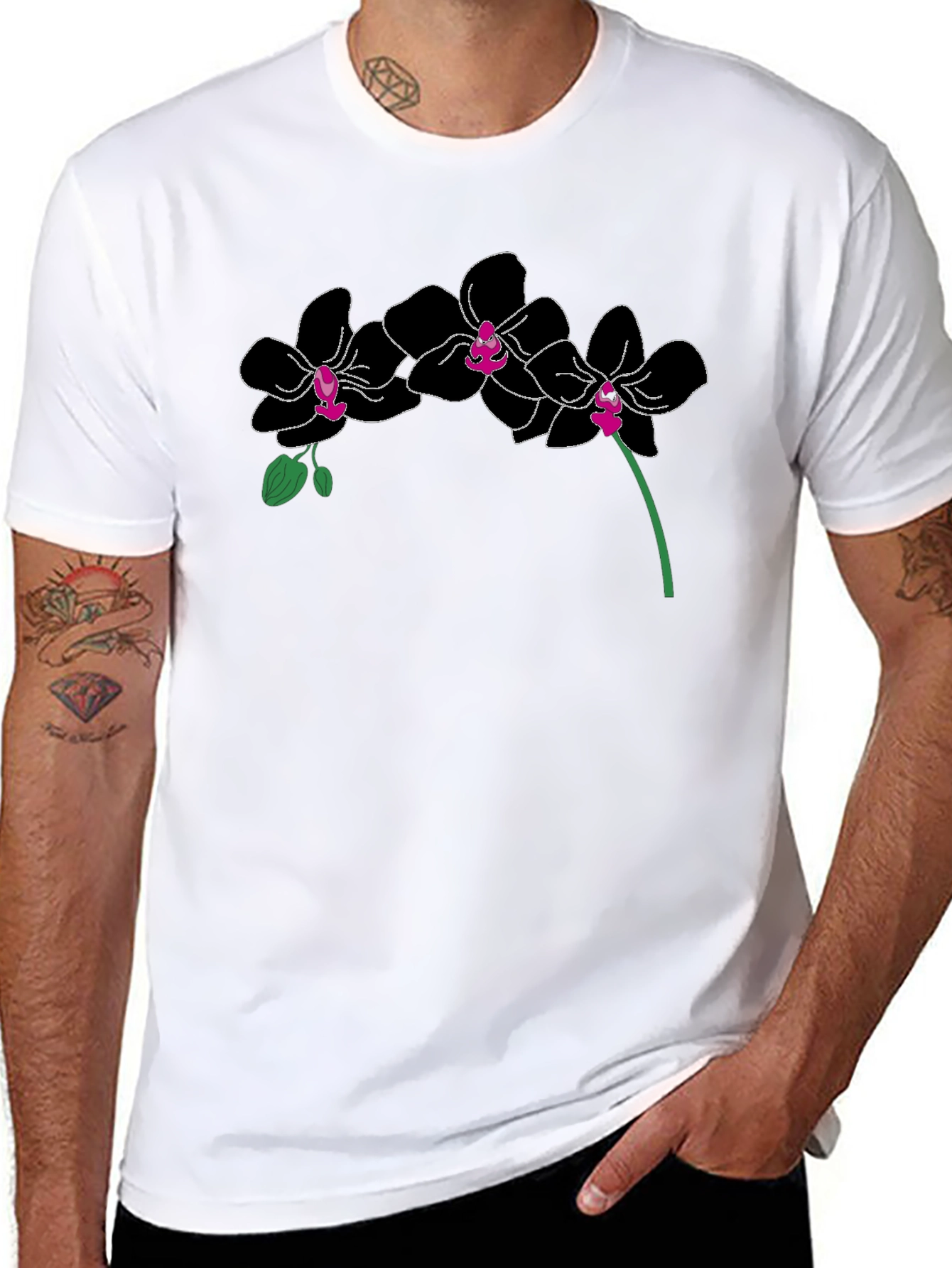 Black Black Orchid Graphic T-Shirt - Modern Floral Design view 8