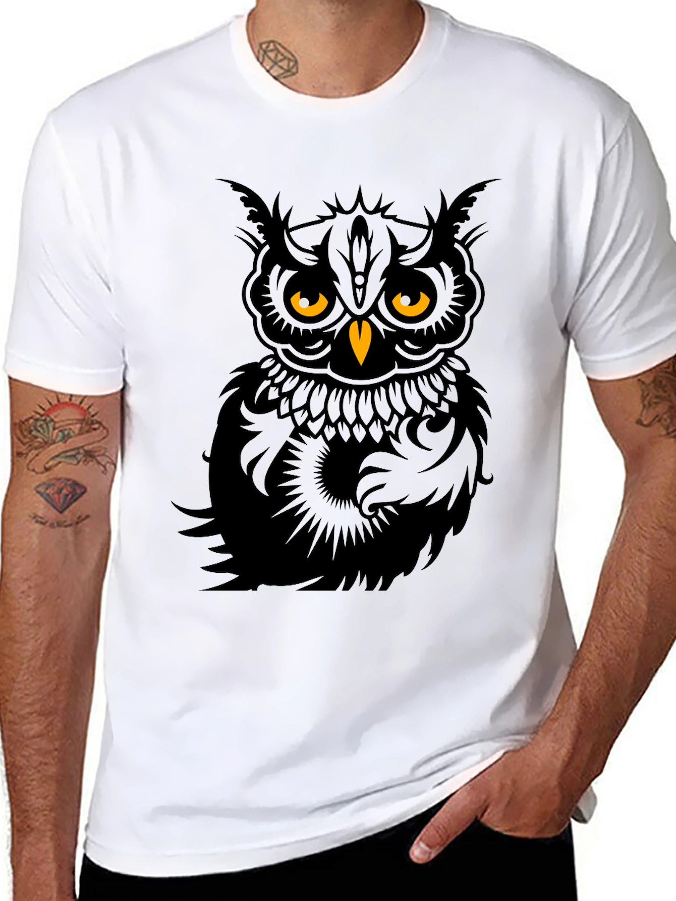Men's Black Owl Graphic T-Shirt - 8