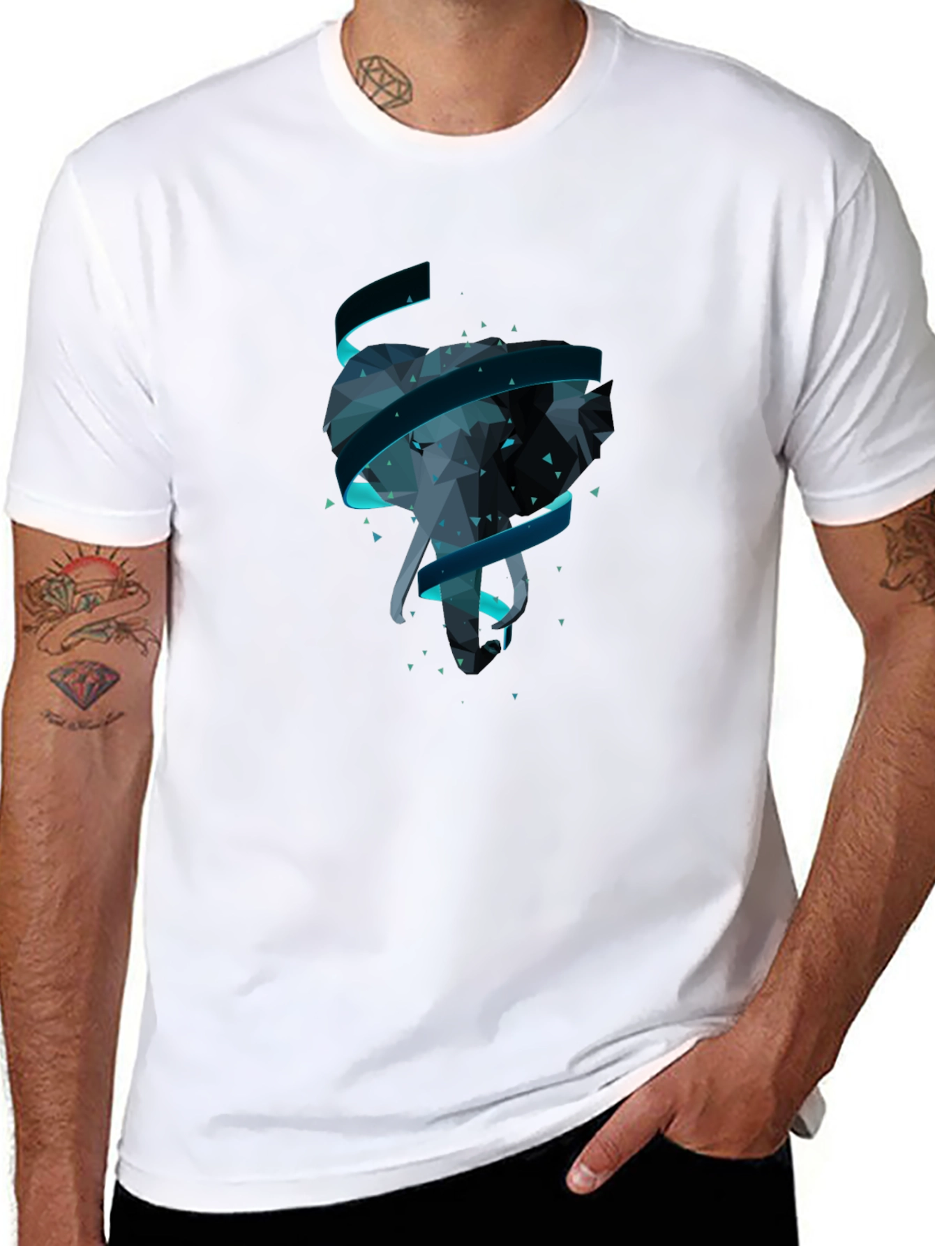 Black Geometric Elephant T-Shirt - Modern Graphic Tee view 8