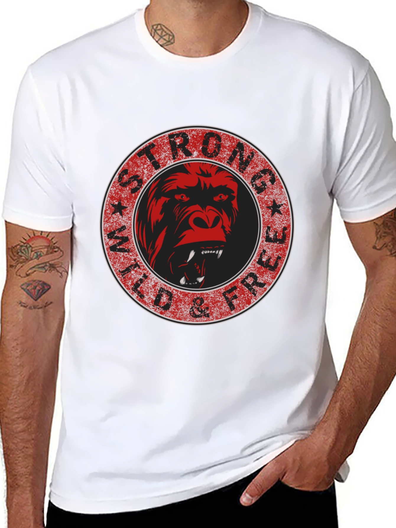 Black Strong Wild & Free Gorilla Graphic Tee view 8