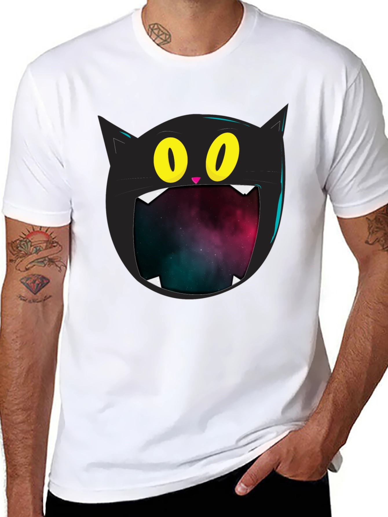 Black Cosmic Cat T-Shirt - Black Graphic Tee view 8