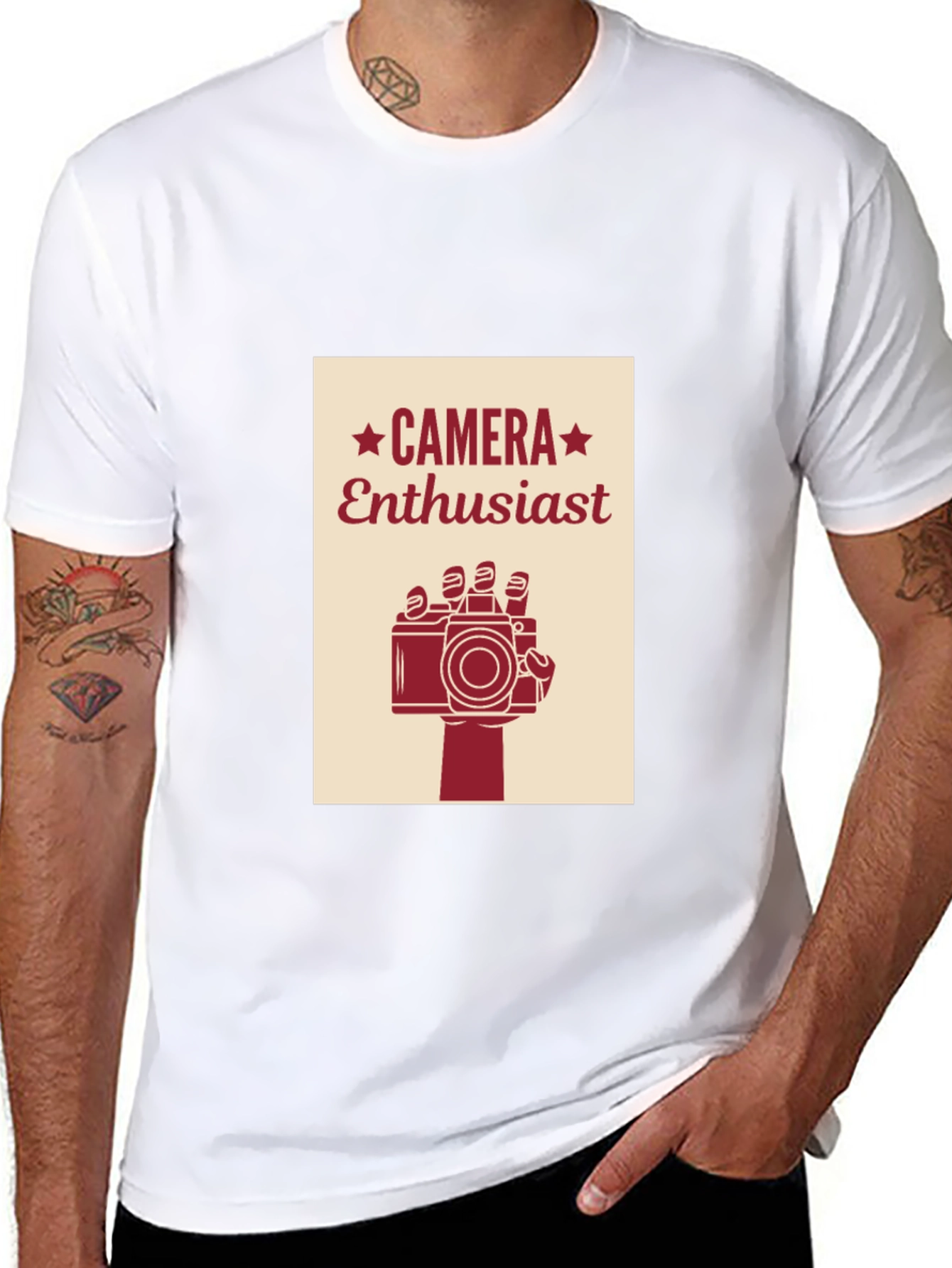 Black Camera Enthusiast Graphic Tee - Black Cotton T-Shirt view 8