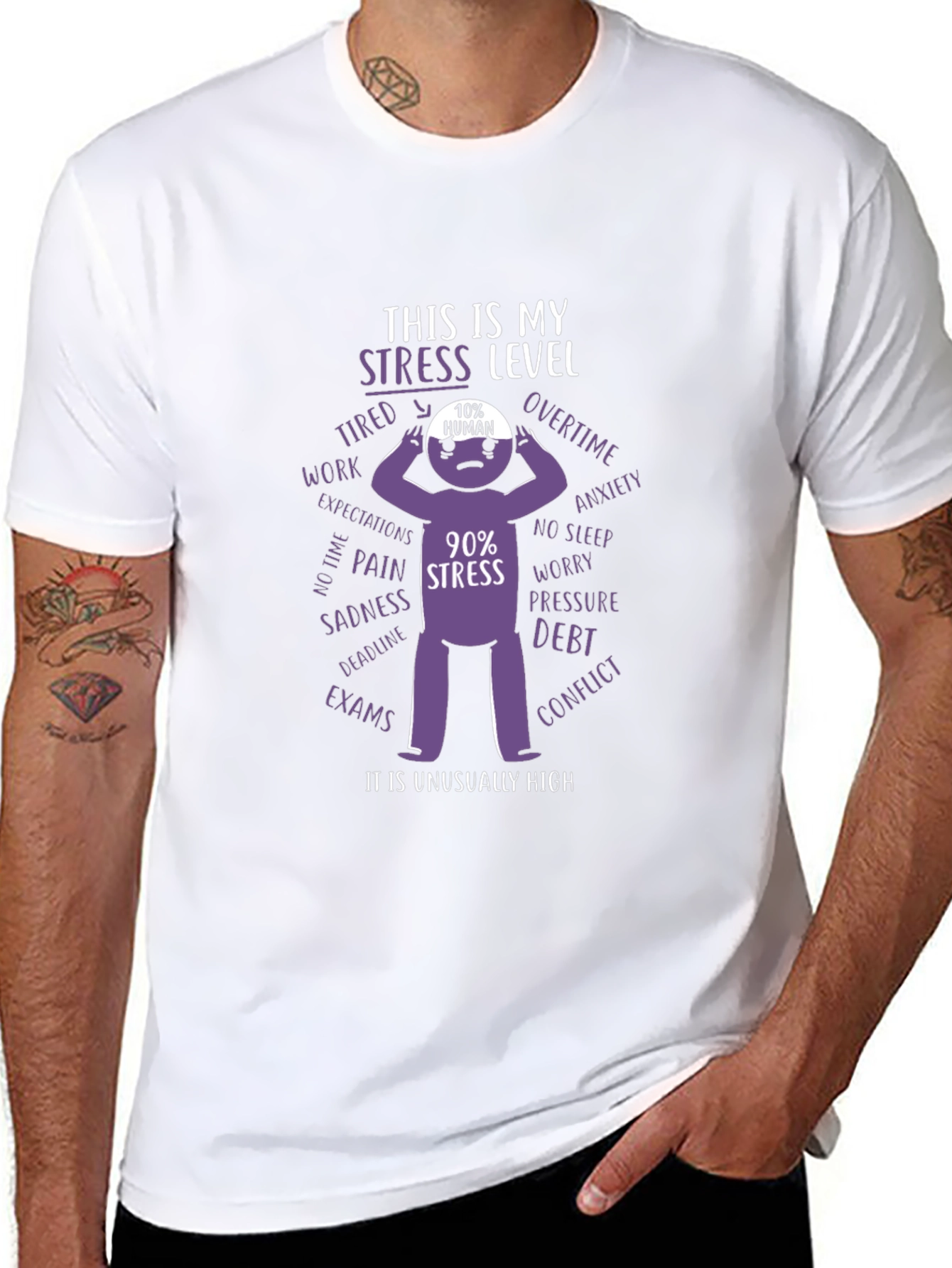 Black Stress Level T-Shirt: Humor & Relatability view 8
