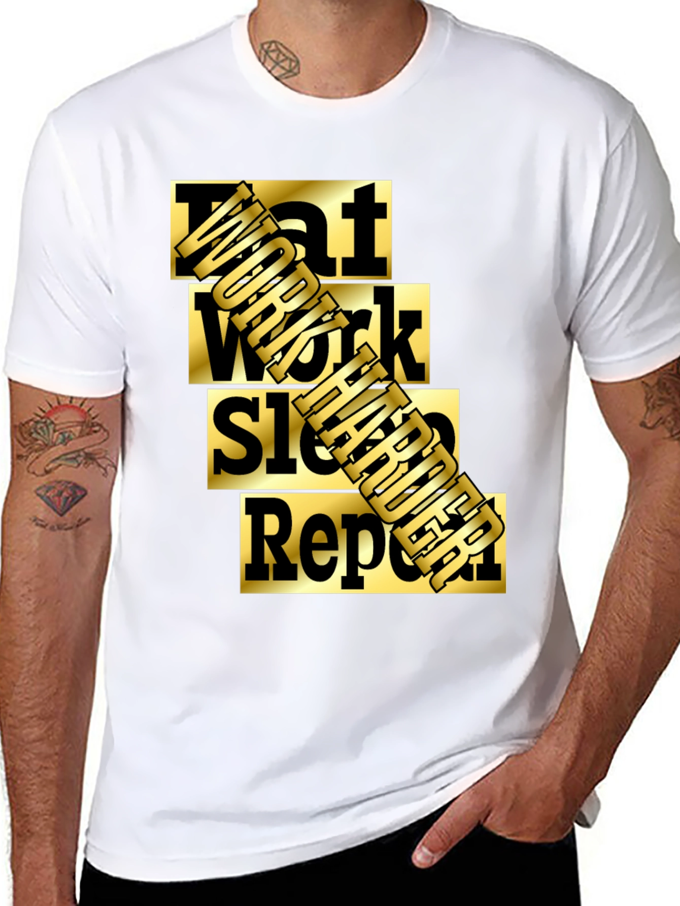 Black Eat Work Sleep Burger Repeat Graphic T-Shirt view 8