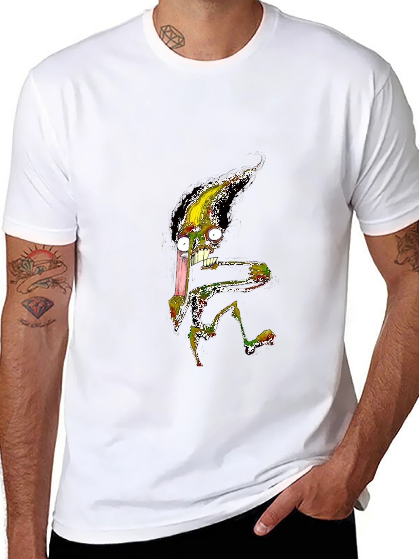Black Men's Black T-Shirt with Cartoon Creature view 8