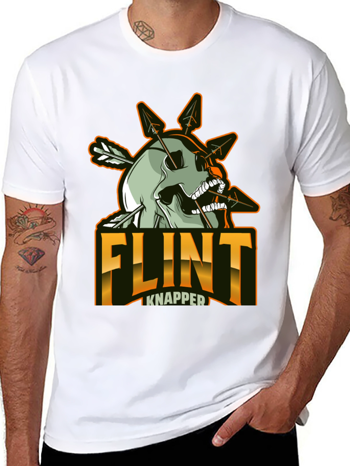 Black Flint Knapper Skull Arrow T-Shirt view 8