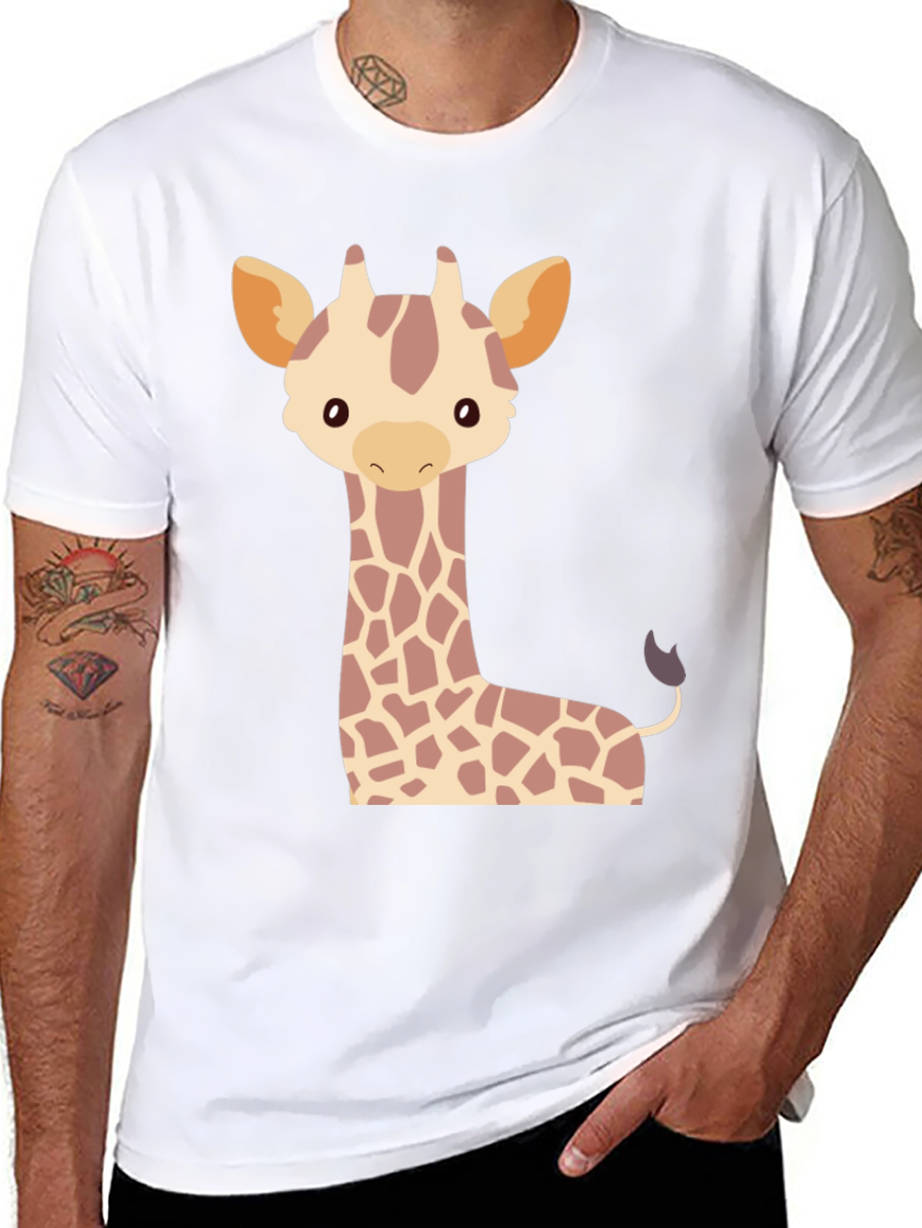 Black Cute Giraffe Graphic Tee - Black Cotton T-Shirt view 8