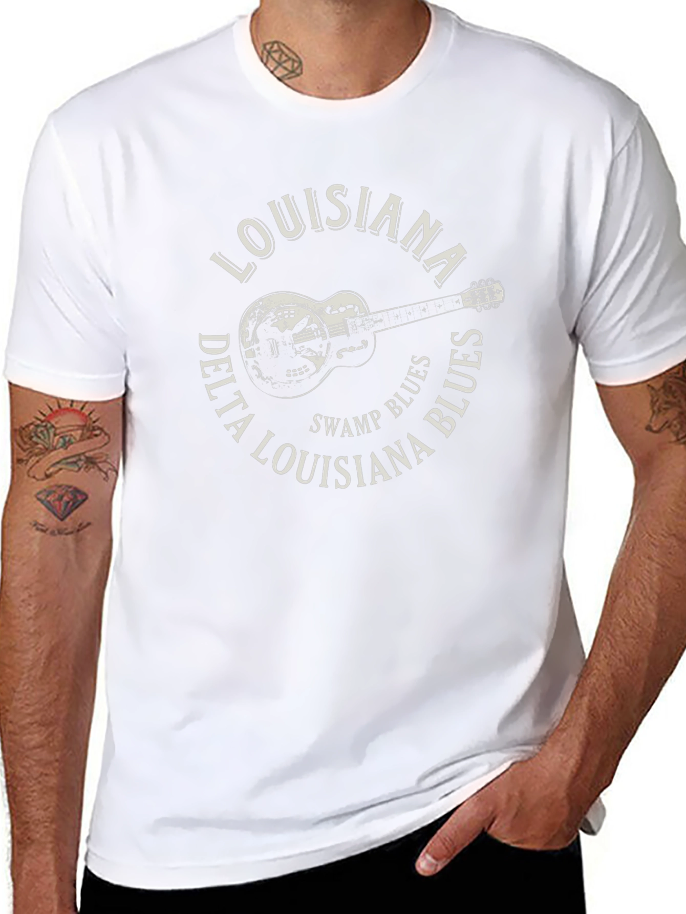 Black Louisiana Delta Blues Guitar T-Shirt view 8