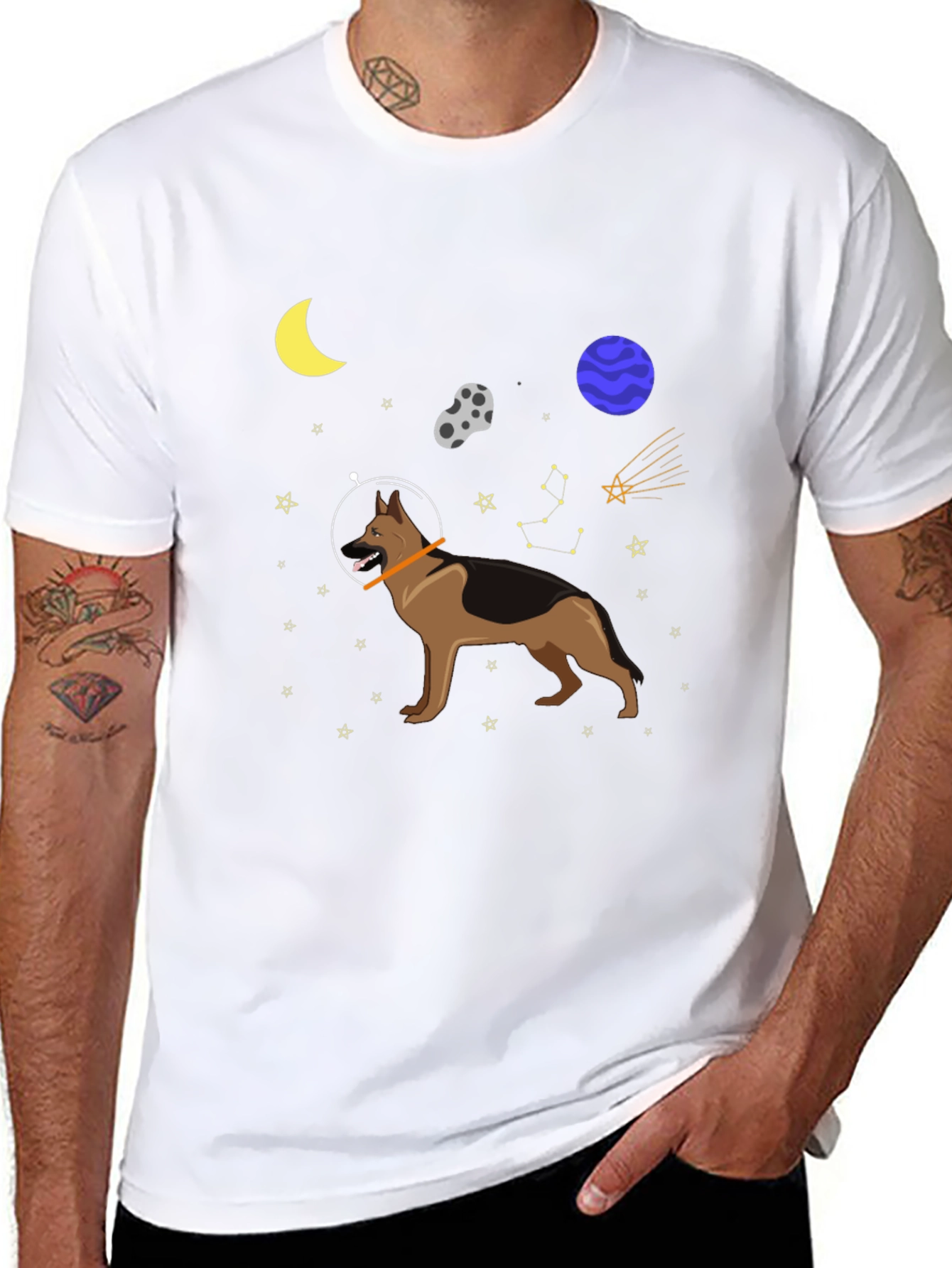 Black Space Dog Graphic Tee - Astronaut German Shepherd T-Shirt view 8
