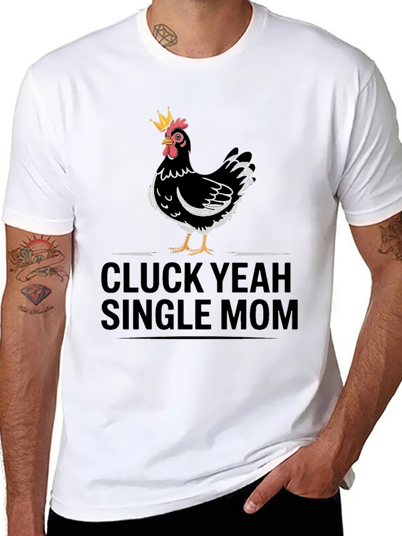 Black Cluck Yeah Single Mom T-Shirt - Black Cotton Tee view 8