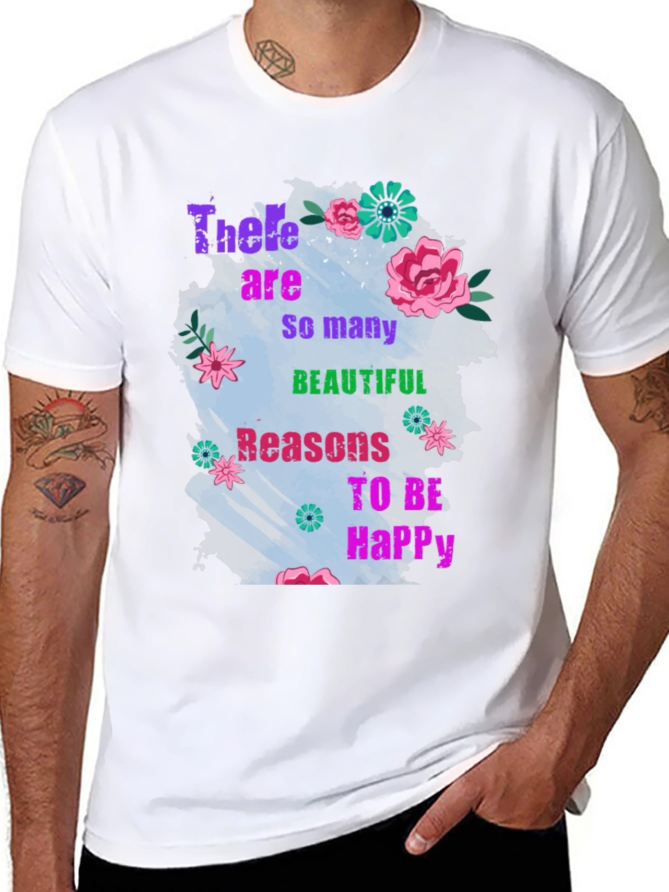 Black Floral Inspirational T-Shirt - Reasons to Be Happy view 8