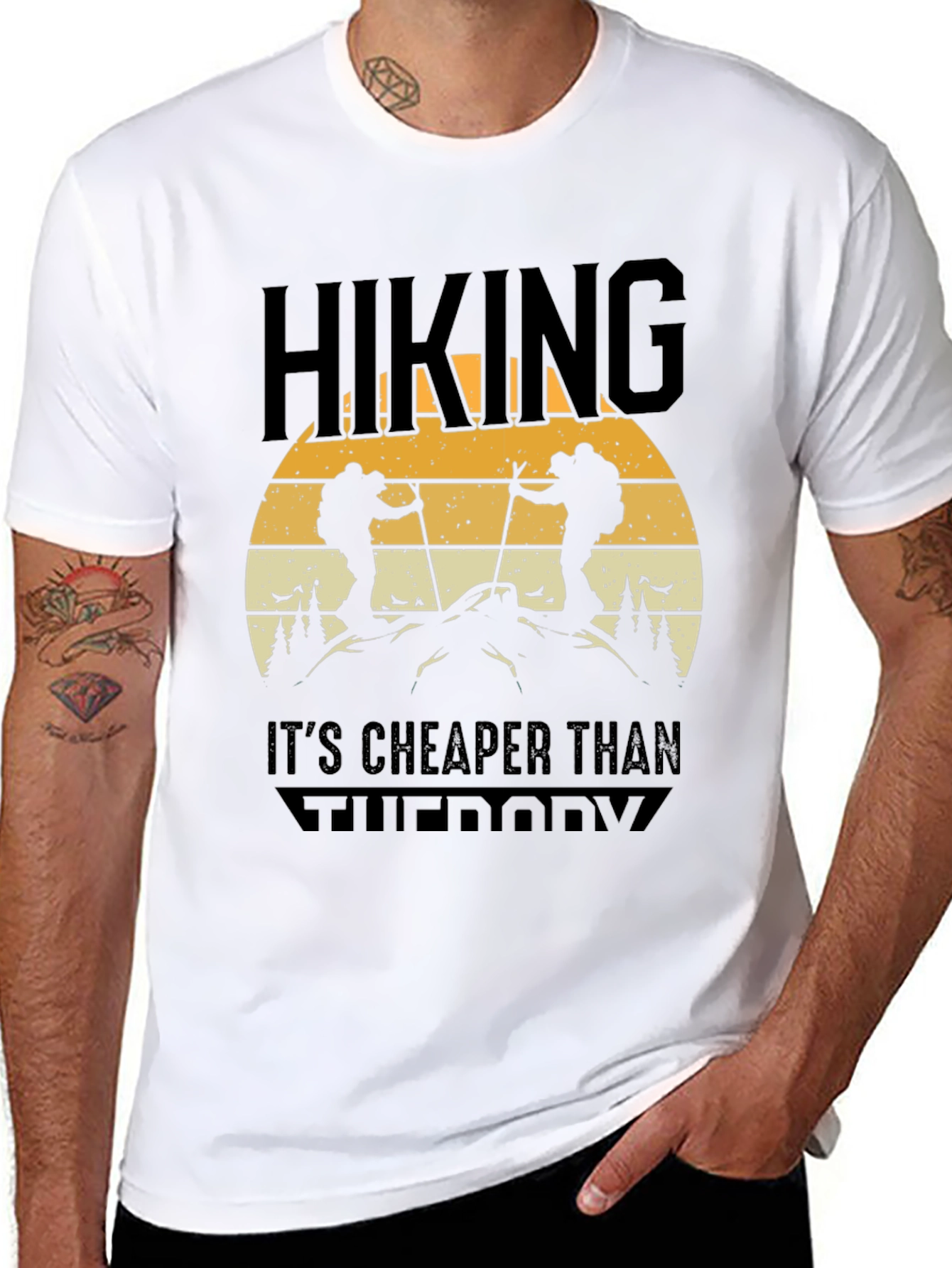 Black Hiking Is Cheaper Than Therapy Tee view 8