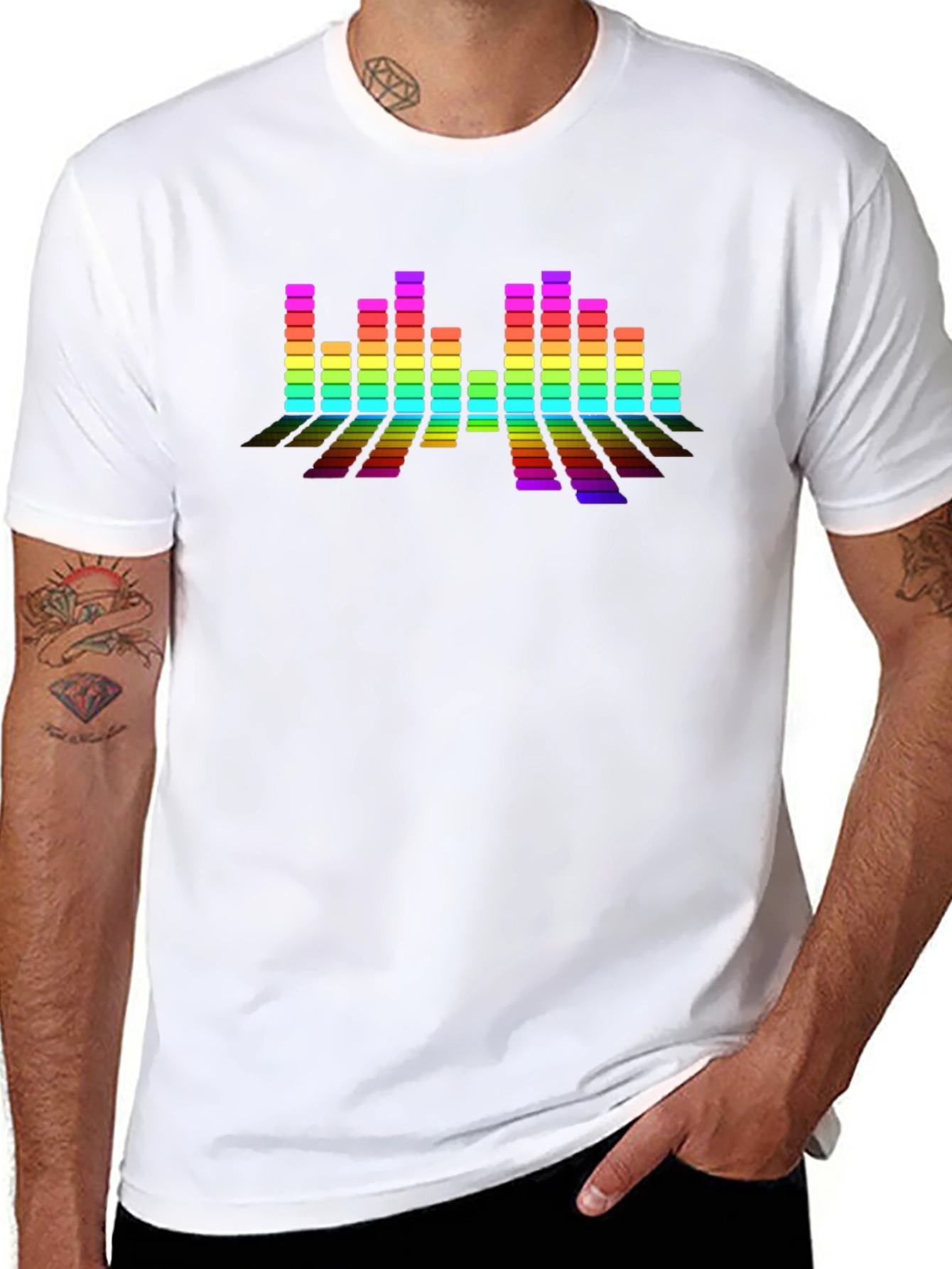 Black Rainbow Spectrum Graphic Print Crew Neck T-Shirt view 8