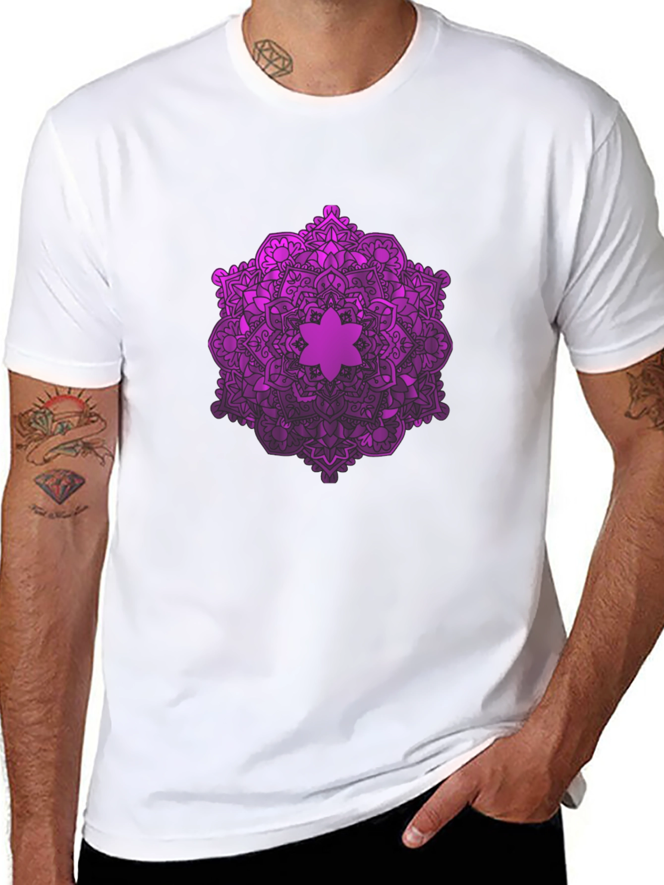 Black Purple Mandala Graphic Black T-Shirt view 8