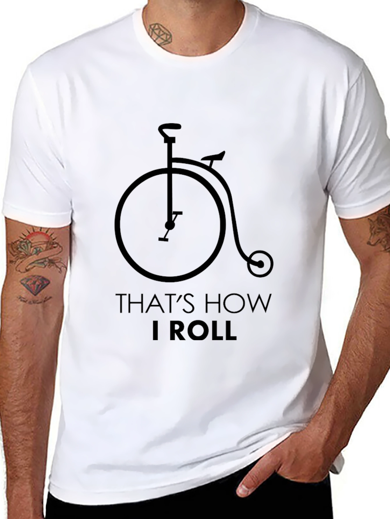Black That's How I Roll T-Shirt - Penny Farthing Bicycle Design view 8