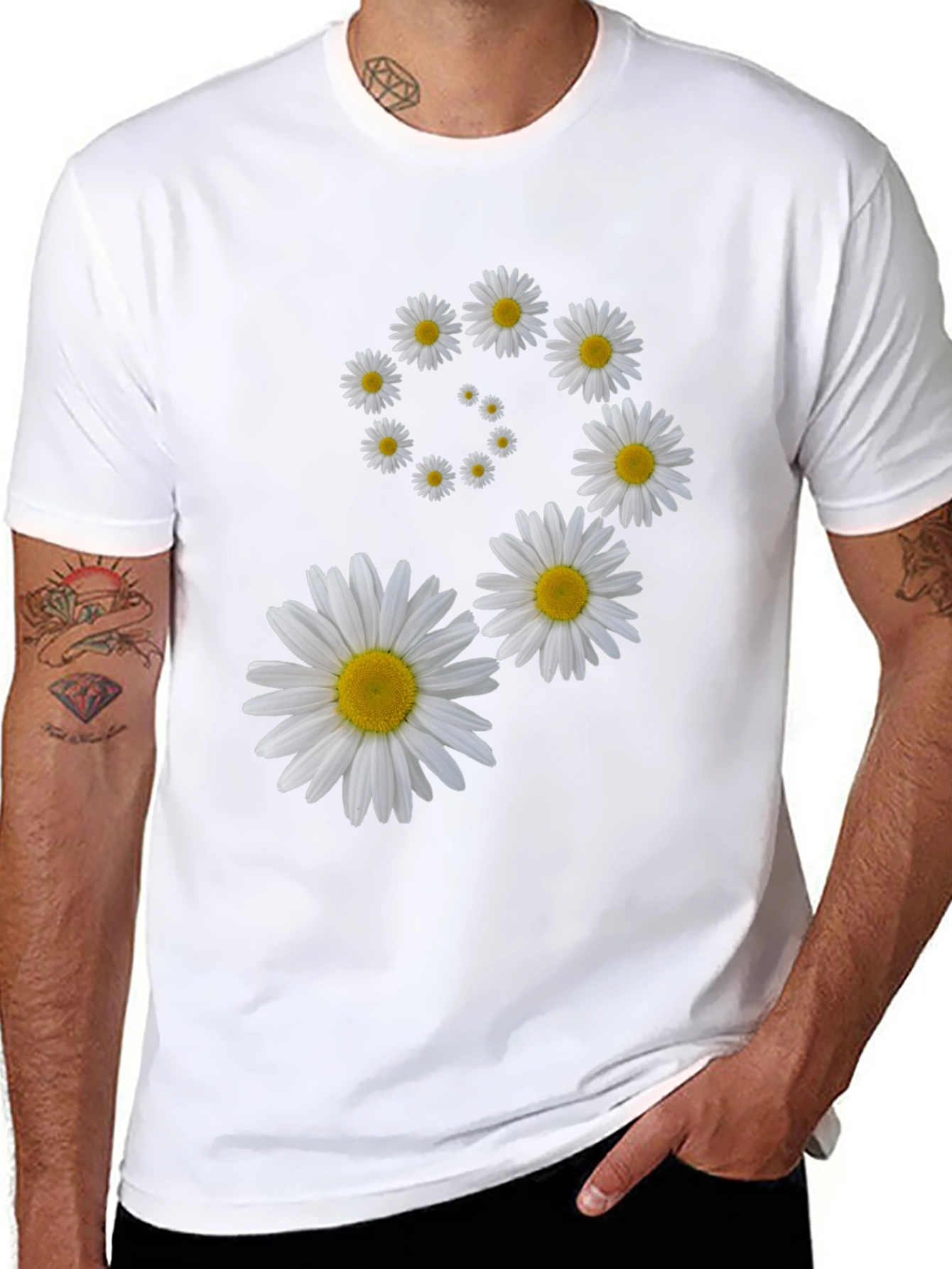 Black Daisy Spiral Graphic Black T-Shirt view 8