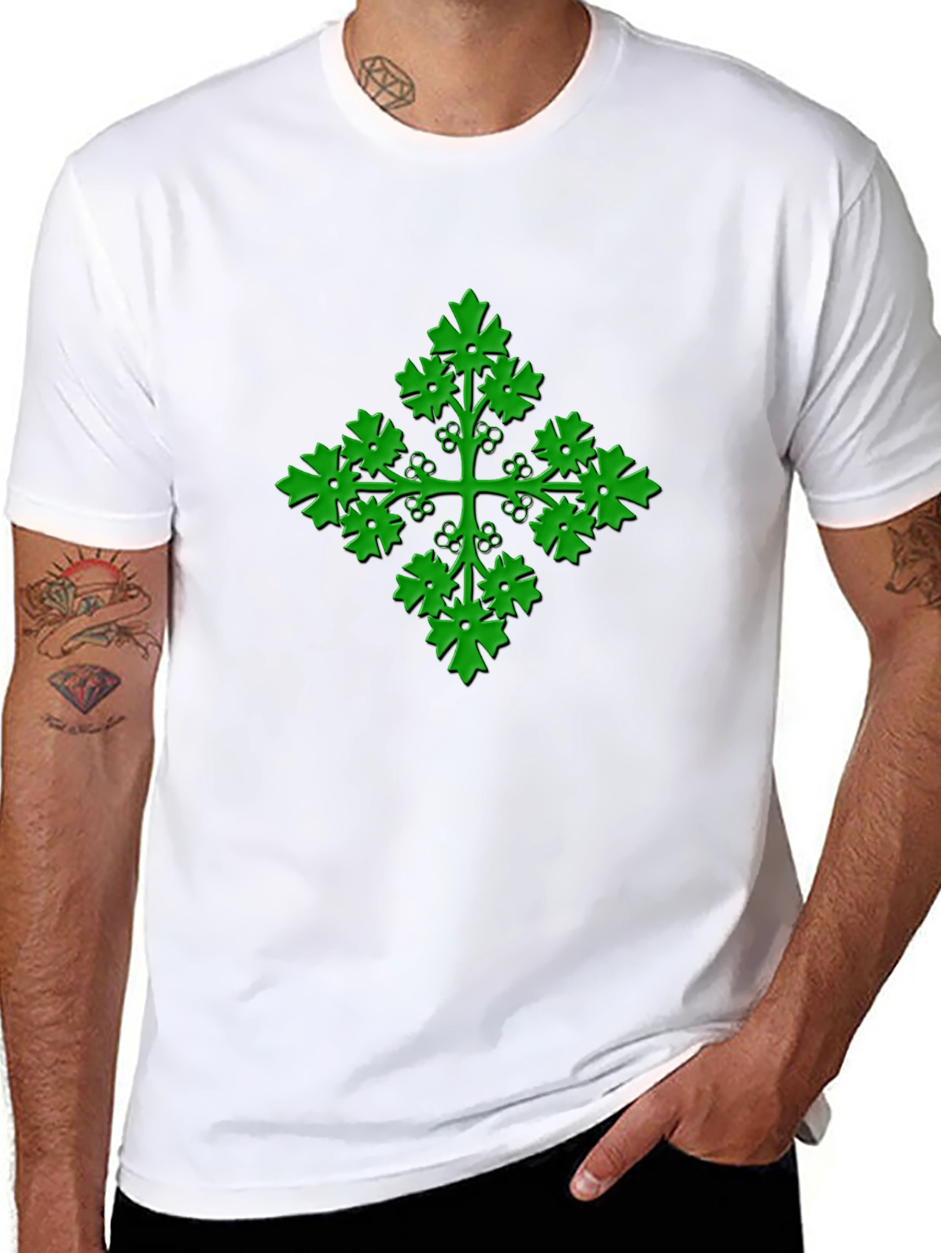Black Green Leaf Cross Black T-Shirt view 8