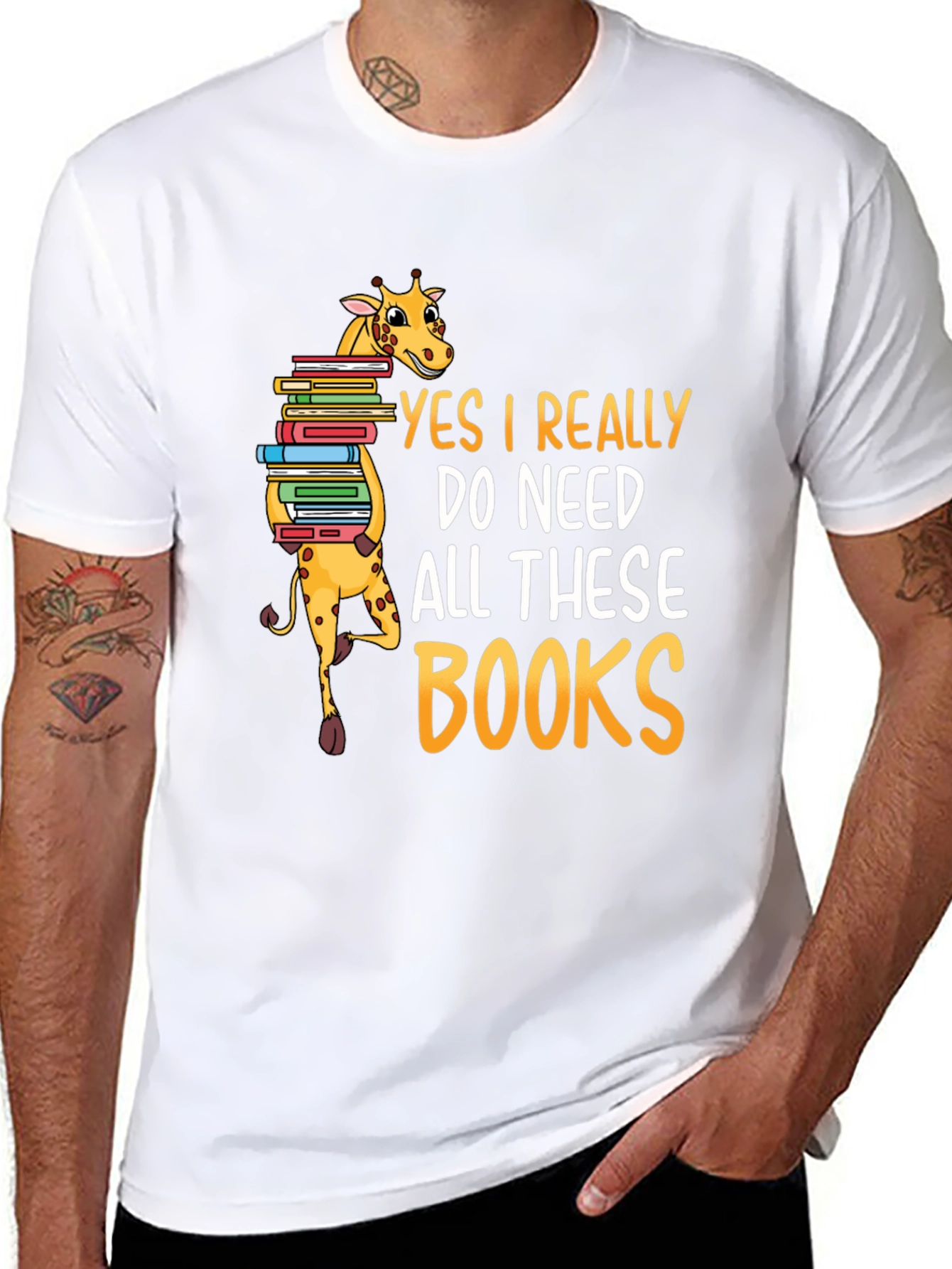 Black Giraffe Lover Reader Funny Books T-Shirt view 8