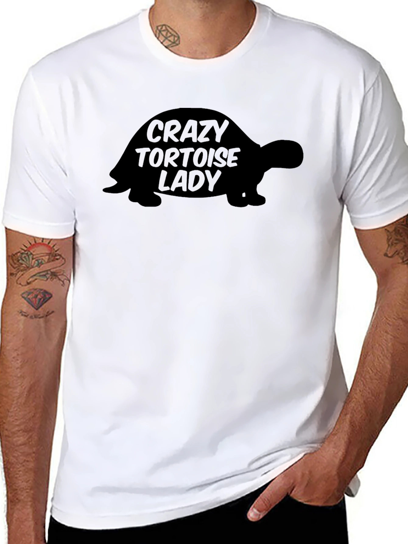 Black Crazy Tortoise Lady T-Shirt - Unisex Black Tee view 8