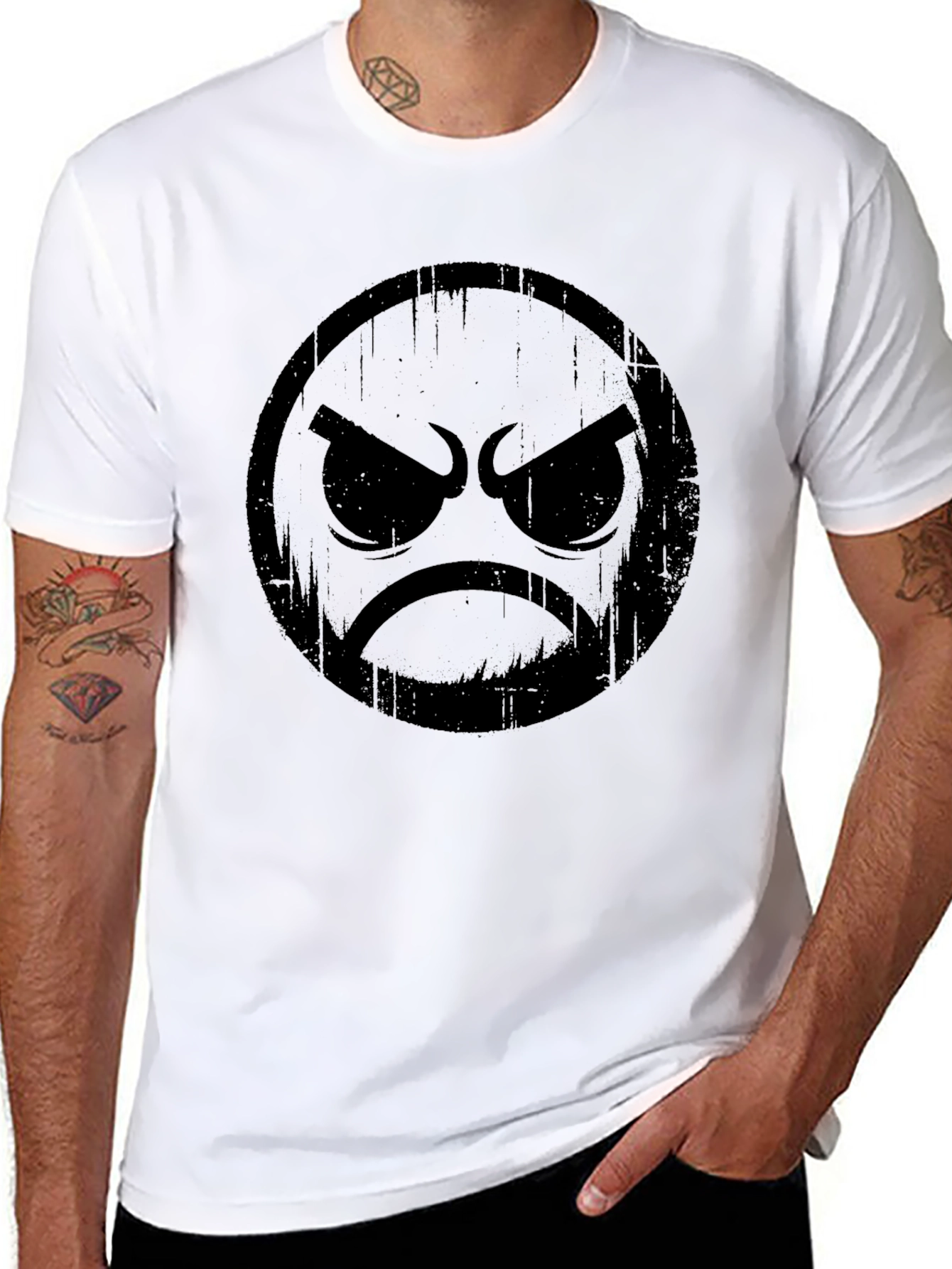 Black Angry Face Graphic Black T-Shirt view 8