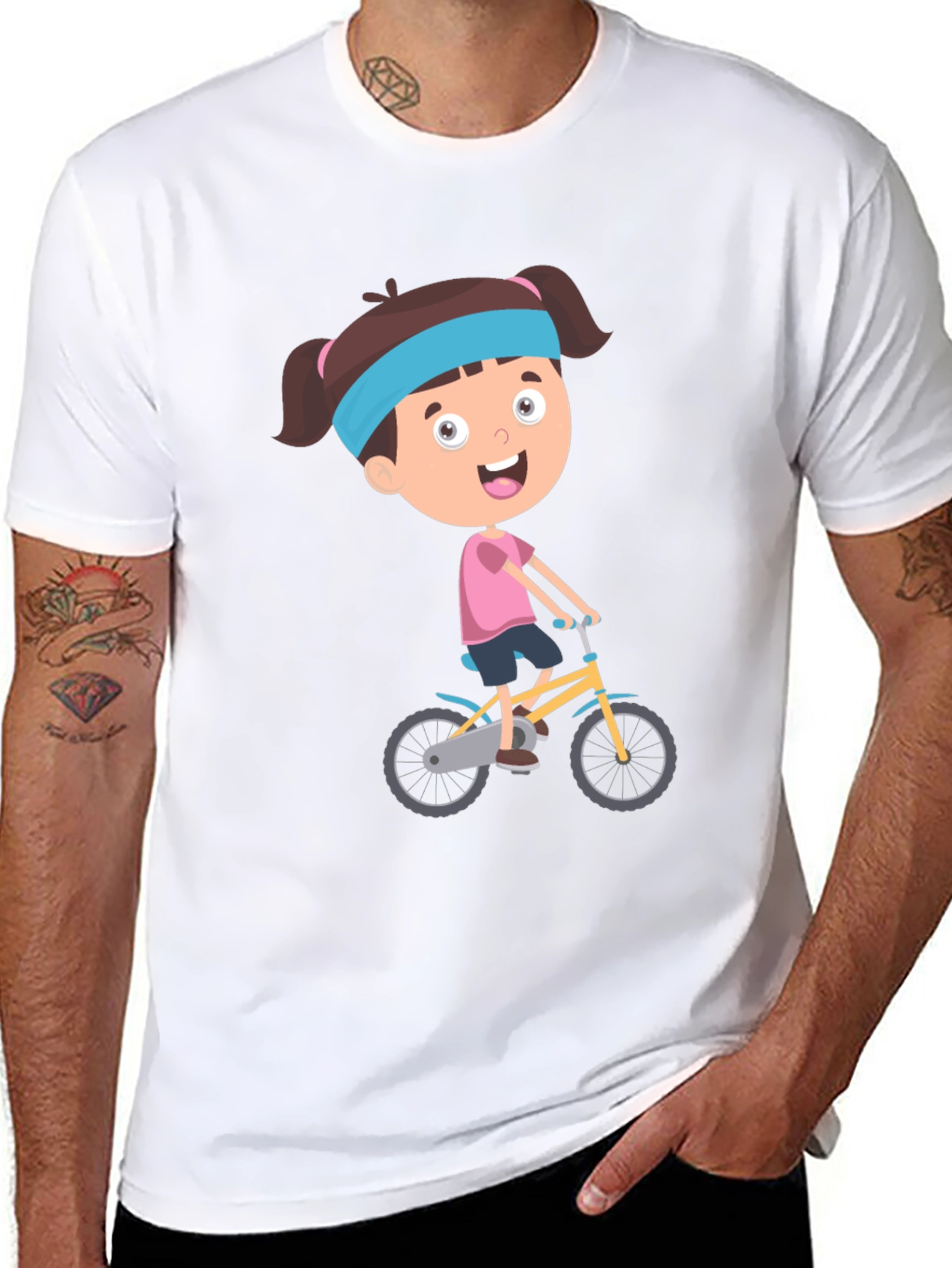 Black Cartoon Girl Biking Graphic Print Tee - Casual Comfort view 8