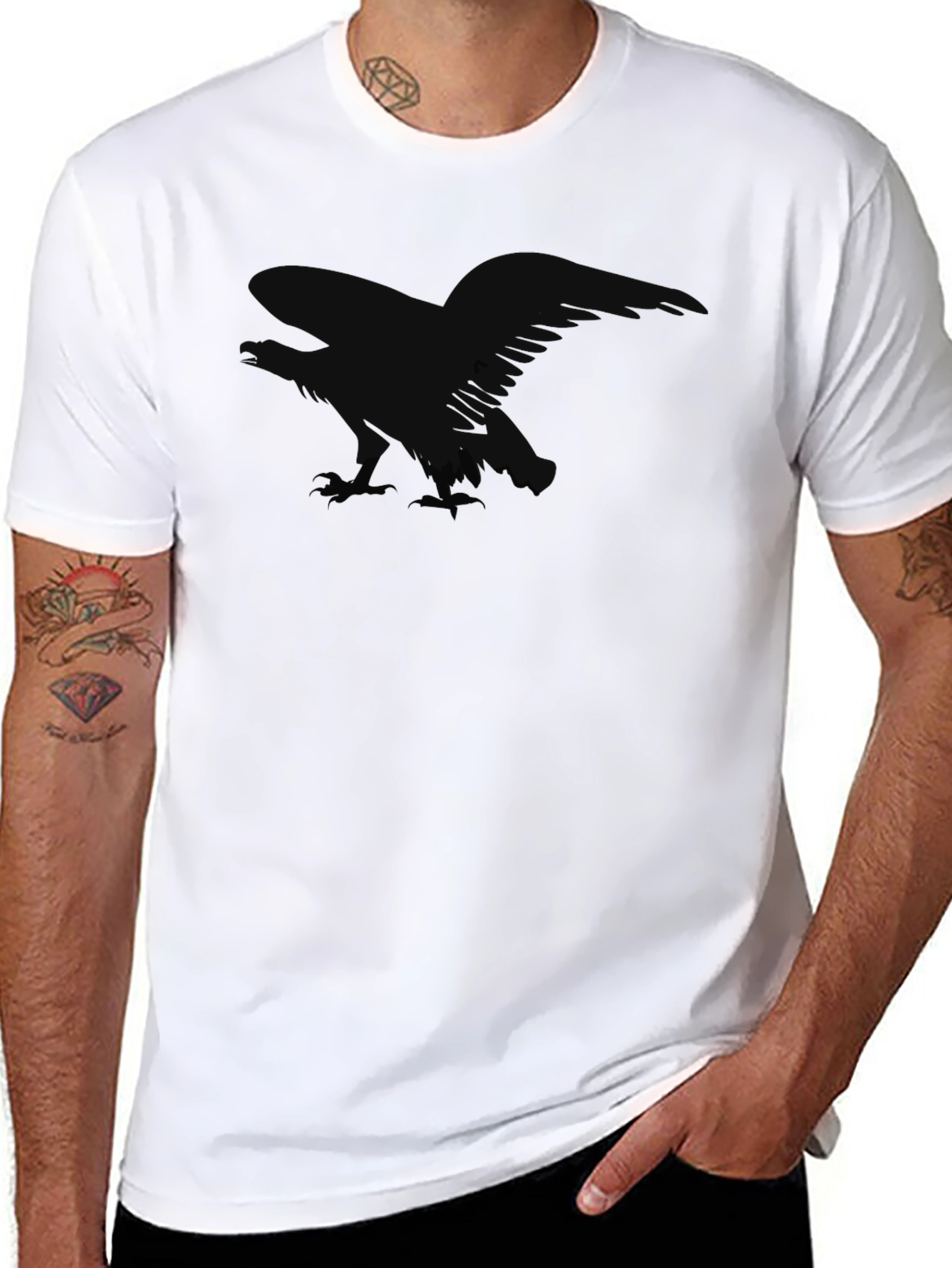 Black Men's Black Raven Graphic T-Shirt view 8