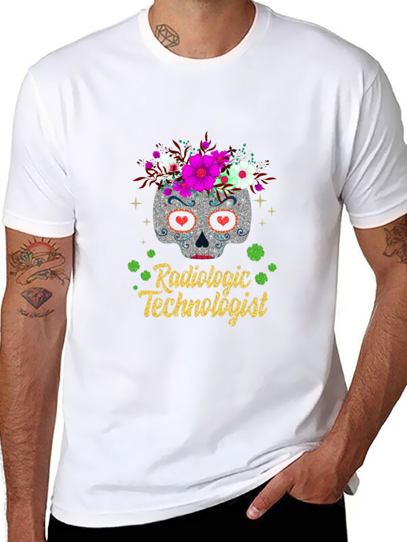 Black Radiologic Technologist Sugar Skull T-Shirt view 8