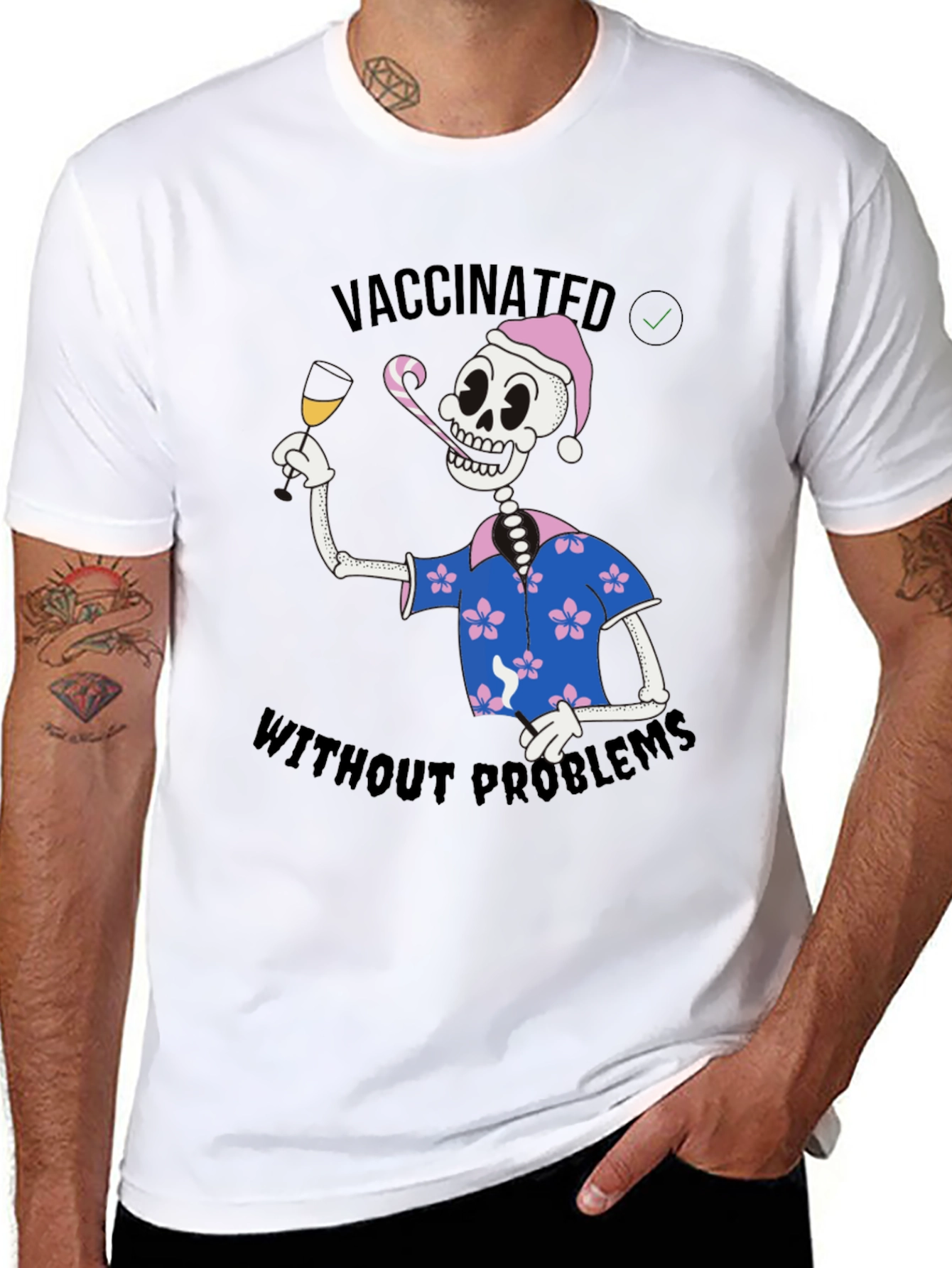 Black Vaccinated Skeleton T-Shirt - No Problems view 8